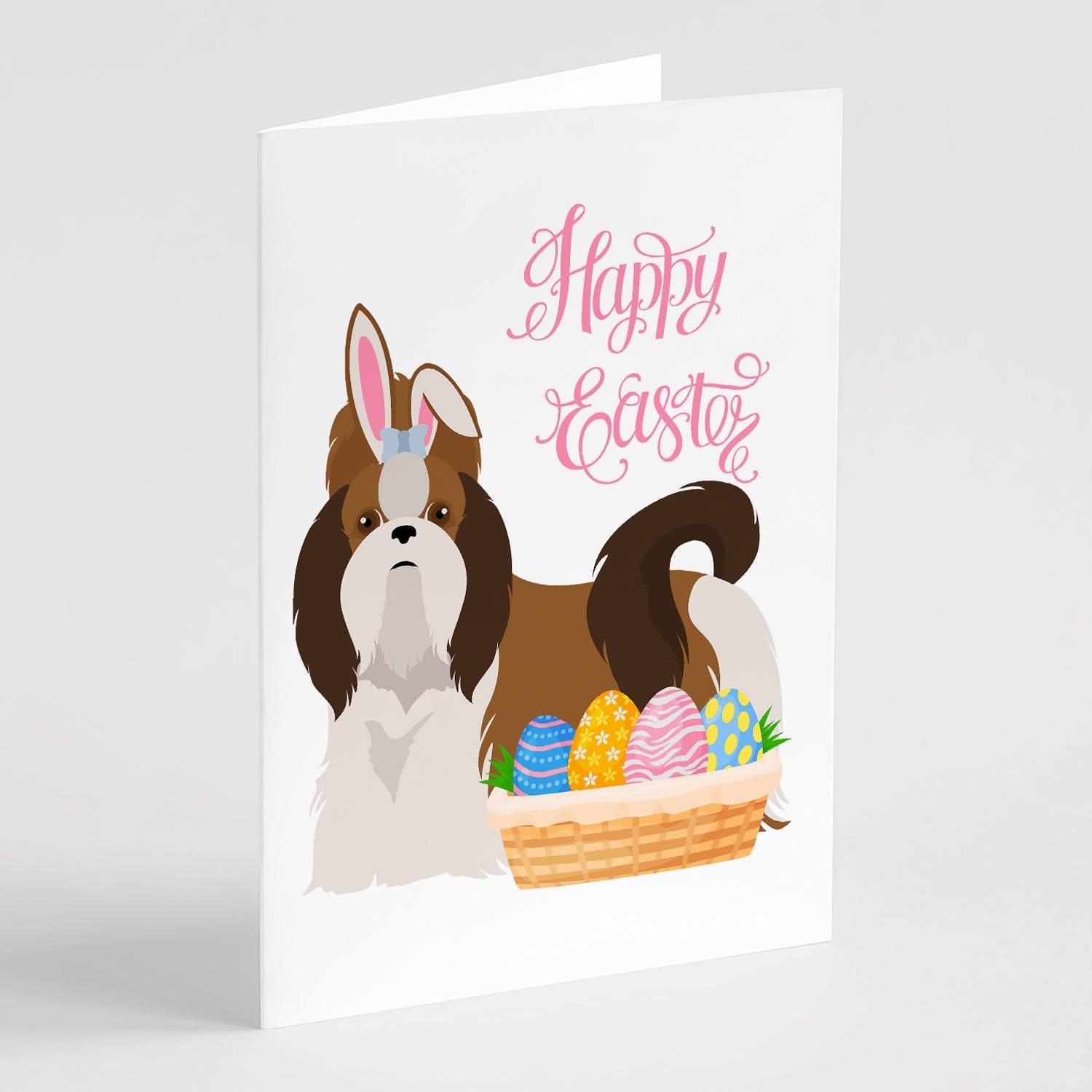 Red and White Shih Tzu Easter Greeting Cards Pack of 8 Blank Cards with Envelopes Whimsical A7 Size 5x7