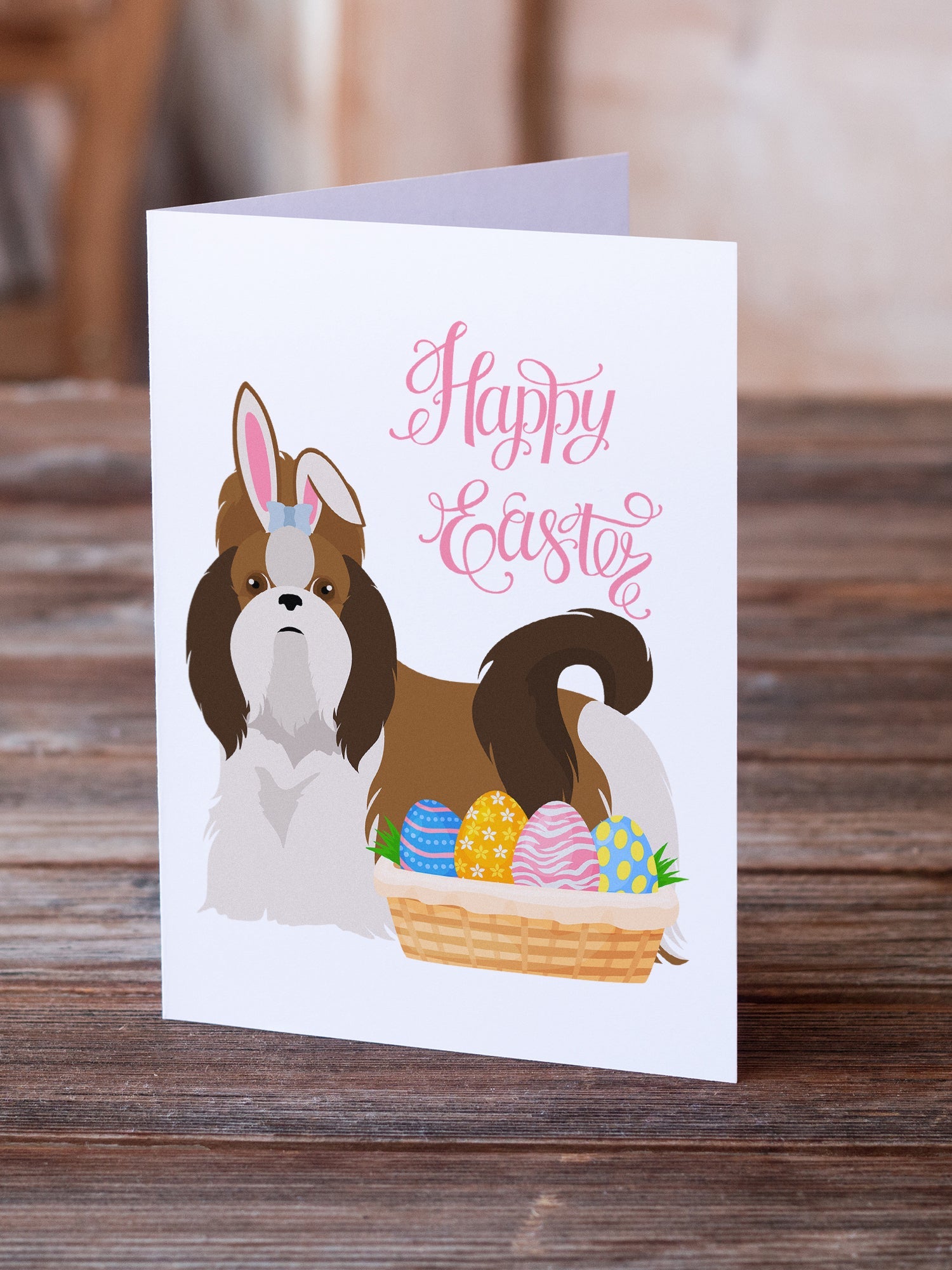 Red and White Shih Tzu Easter Greeting Cards Pack of 8 Blank Cards with Envelopes Whimsical A7 Size 5x7