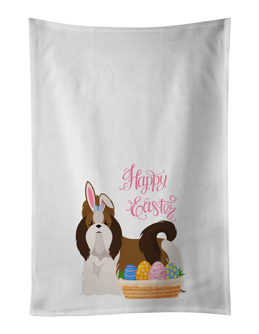 Red and White Shih Tzu Easter Kitchen Towel Set of 2 White Dish Towels Decorative Bathroom Hand towel for Hand, Face, Hair, Yoga, Tea, Dishcloth, 19 X 28", White