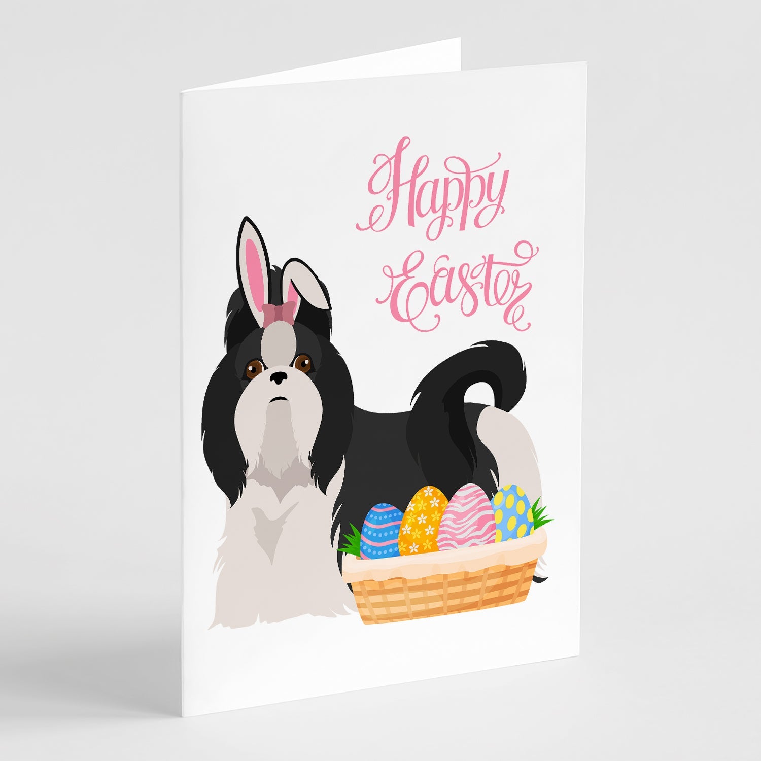 Black and White Shih Tzu Easter Greeting Cards Pack of 8 Blank Cards with Envelopes Whimsical A7 Size 5x7