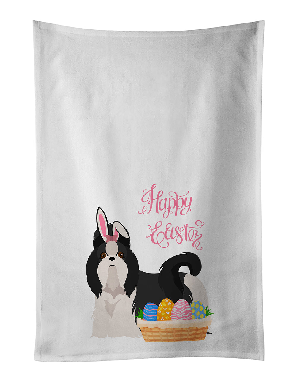 Black and White Shih Tzu Easter Kitchen Towel Set of 2 White Dish Towels Decorative Bathroom Hand towel for Hand, Face, Hair, Yoga, Tea, Dishcloth, 19 X 28", White