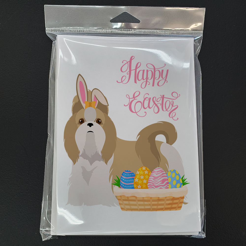 Gold and White Shih Tzu Easter Greeting Cards Pack of 8 Blank Cards with Envelopes Whimsical A7 Size 5x7