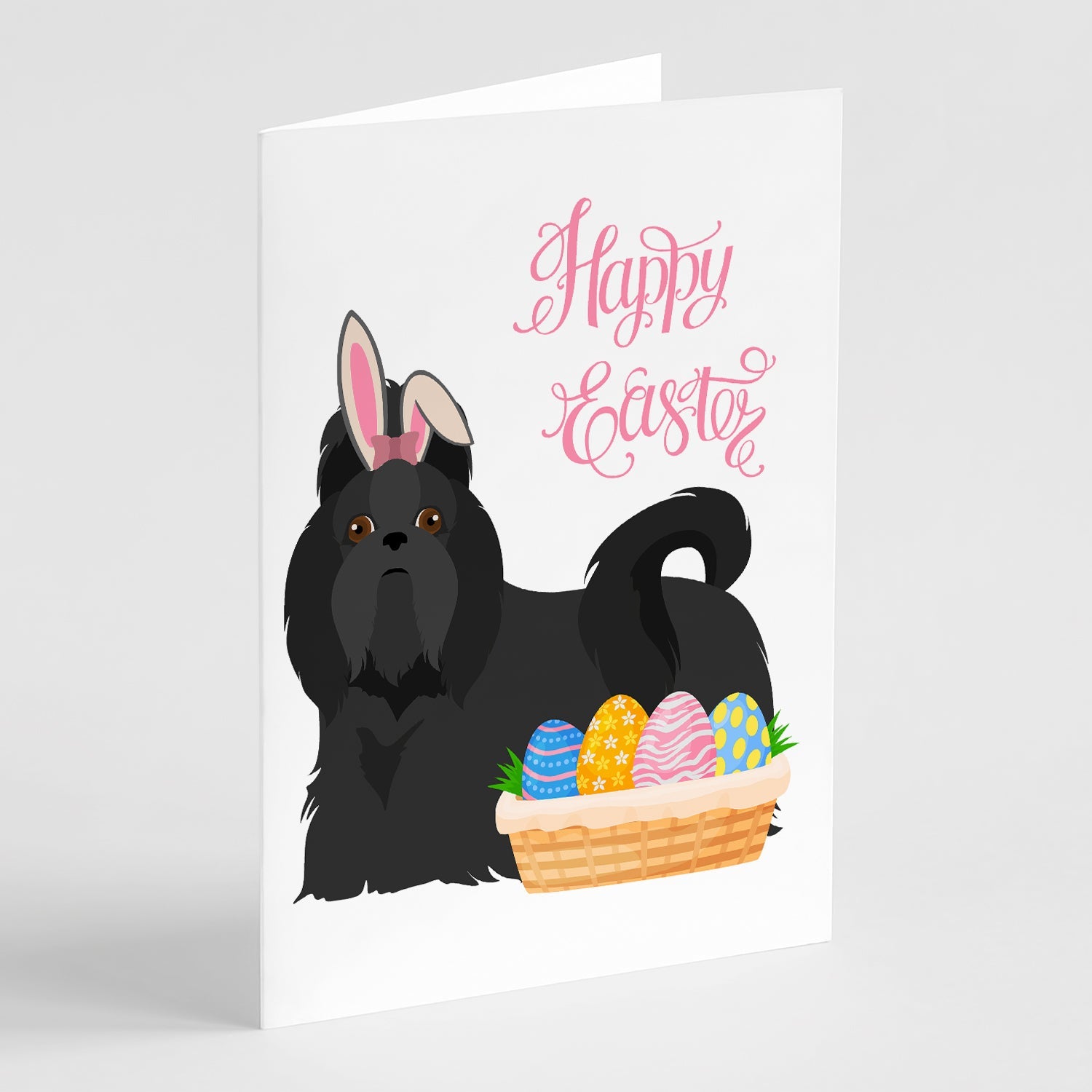 Black Shih Tzu Easter Greeting Cards Pack of 8 Blank Cards with Envelopes Whimsical A7 Size 5x7