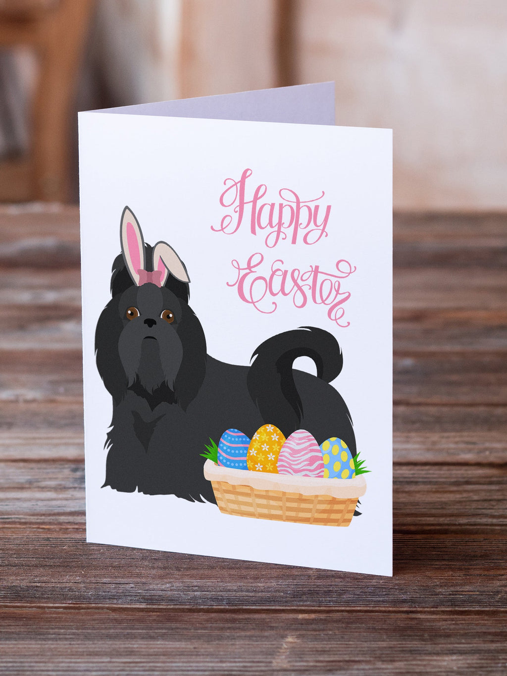 Black Shih Tzu Easter Greeting Cards Pack of 8 Blank Cards with Envelopes Whimsical A7 Size 5x7