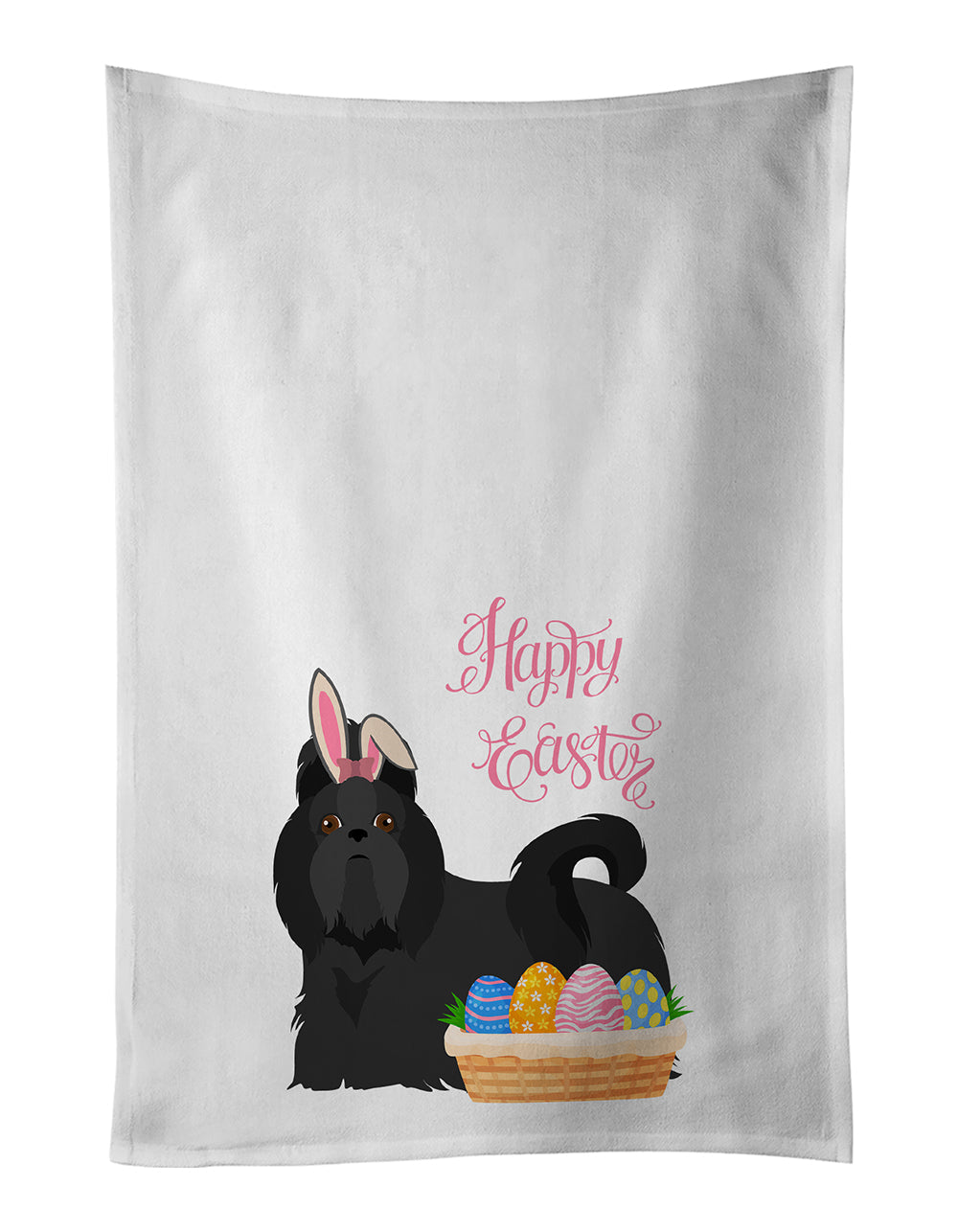 Black Shih Tzu Easter Kitchen Towel Set of 2 White Dish Towels Decorative Bathroom Hand towel for Hand, Face, Hair, Yoga, Tea, Dishcloth, 19 X 28", White