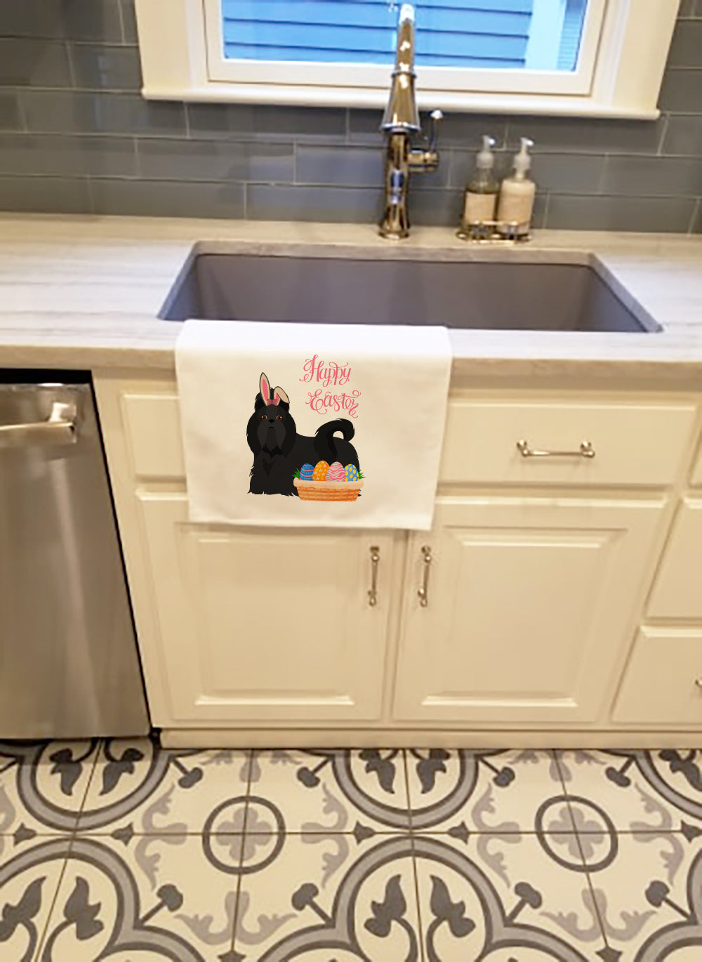 Black Shih Tzu Easter Kitchen Towel Set of 2 White Dish Towels Decorative Bathroom Hand towel for Hand, Face, Hair, Yoga, Tea, Dishcloth, 19 X 28", White