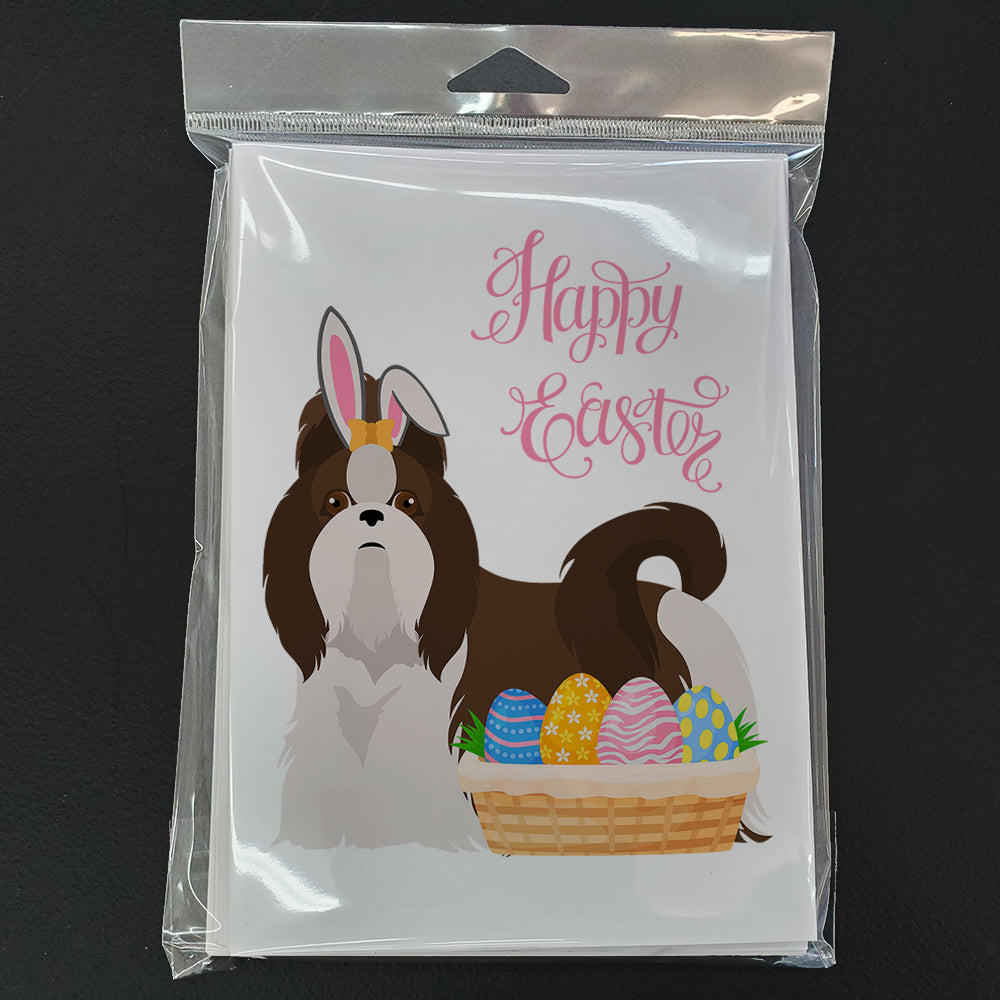 Liver and White Shih Tzu Easter Greeting Cards Pack of 8 Blank Cards with Envelopes Whimsical A7 Size 5x7