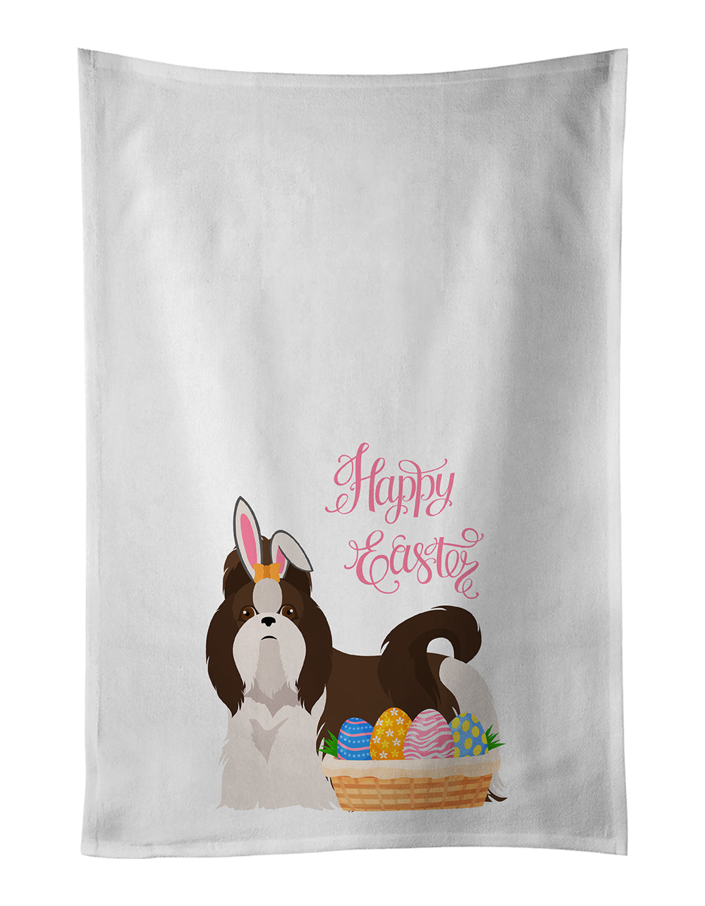 Liver and White Shih Tzu Easter Kitchen Towel Set of 2 White Dish Towels Decorative Bathroom Hand towel for Hand, Face, Hair, Yoga, Tea, Dishcloth, 19 X 28", White
