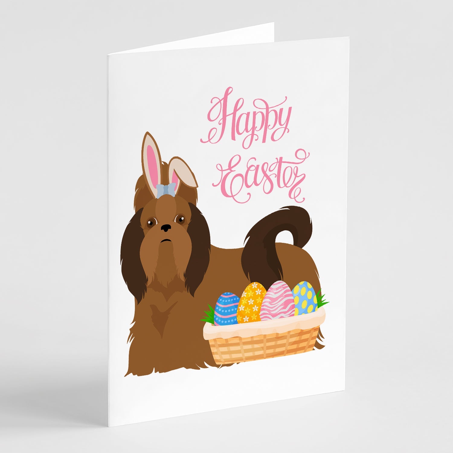 Red Shih Tzu Easter Greeting Cards Pack of 8 Blank Cards with Envelopes Whimsical A7 Size 5x7
