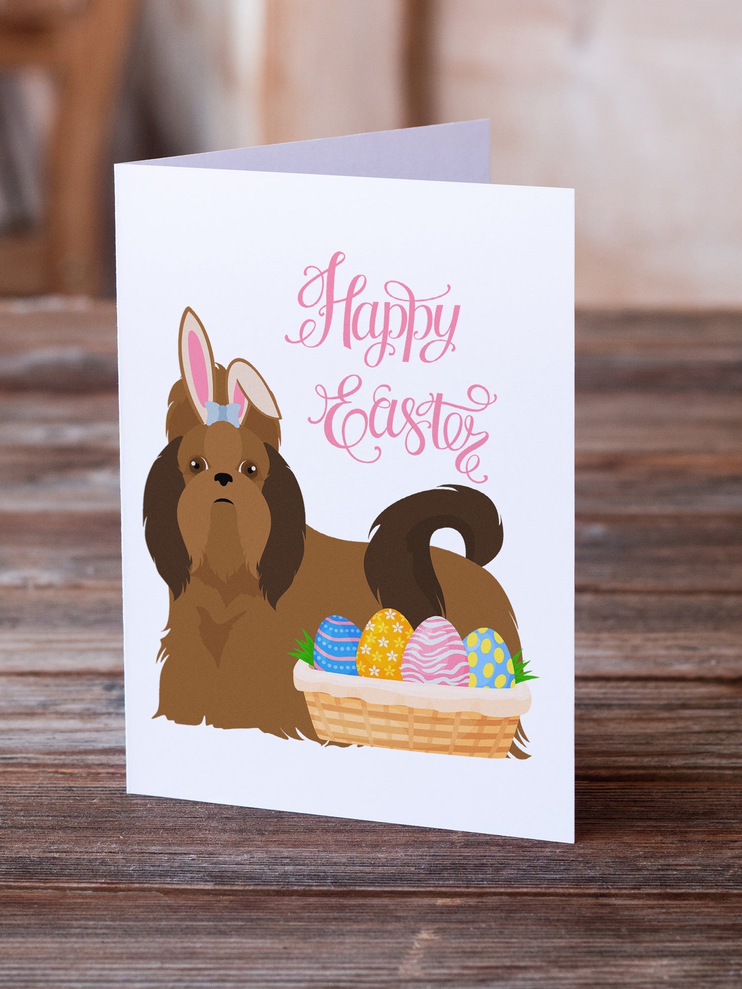 Red Shih Tzu Easter Greeting Cards Pack of 8 Blank Cards with Envelopes Whimsical A7 Size 5x7
