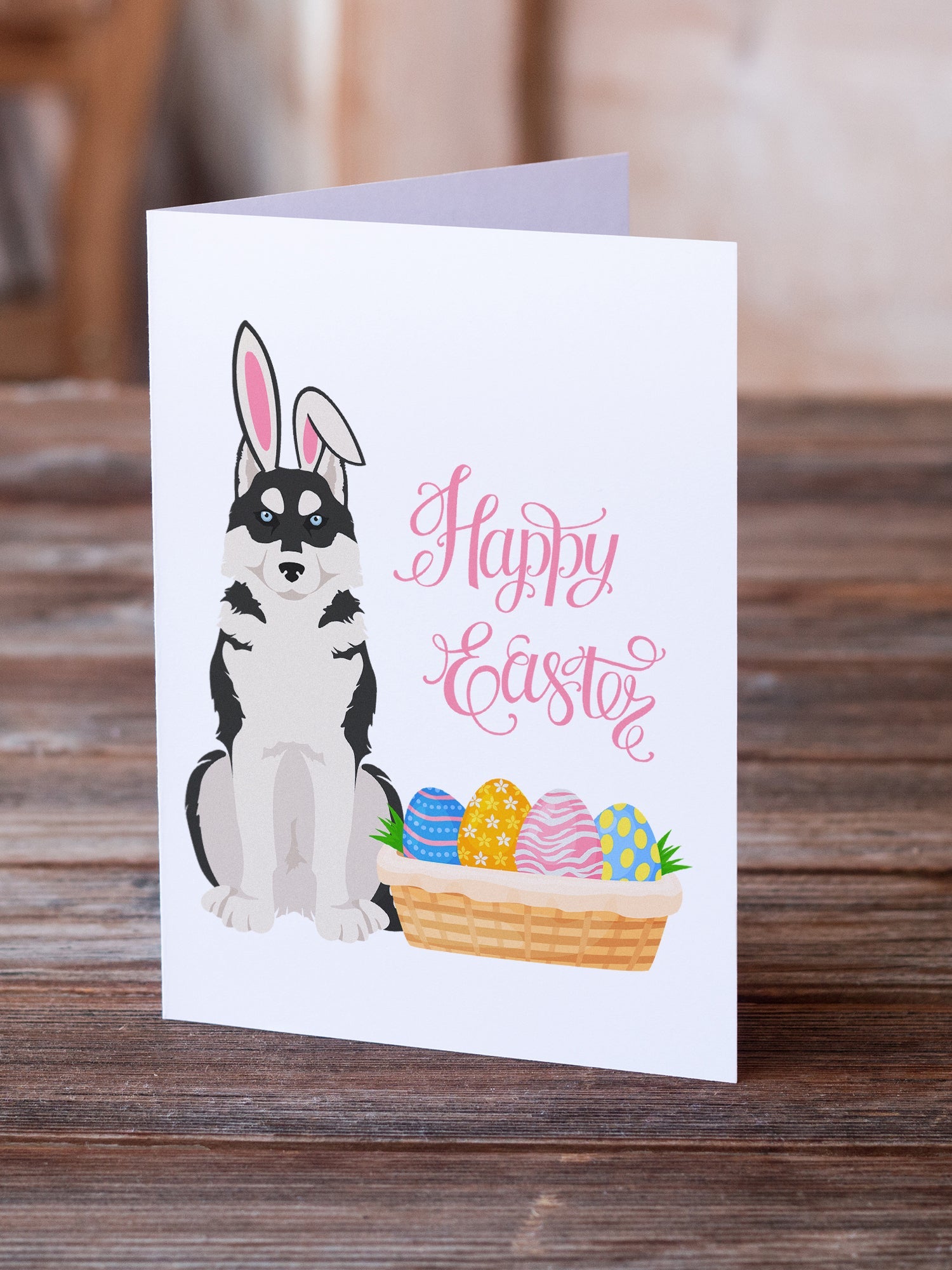 Black Siberian Husky Easter Greeting Cards Pack of 8 Blank Cards with Envelopes Whimsical A7 Size 5x7