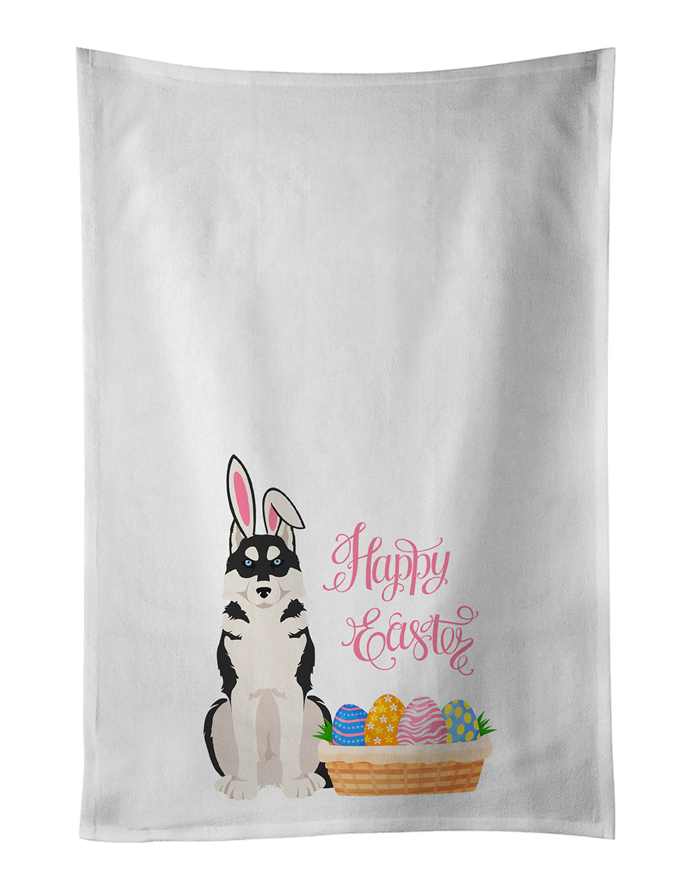 Black Siberian Husky Easter Kitchen Towel Set of 2 White Dish Towels Decorative Bathroom Hand towel for Hand, Face, Hair, Yoga, Tea, Dishcloth, 19 X 28", White