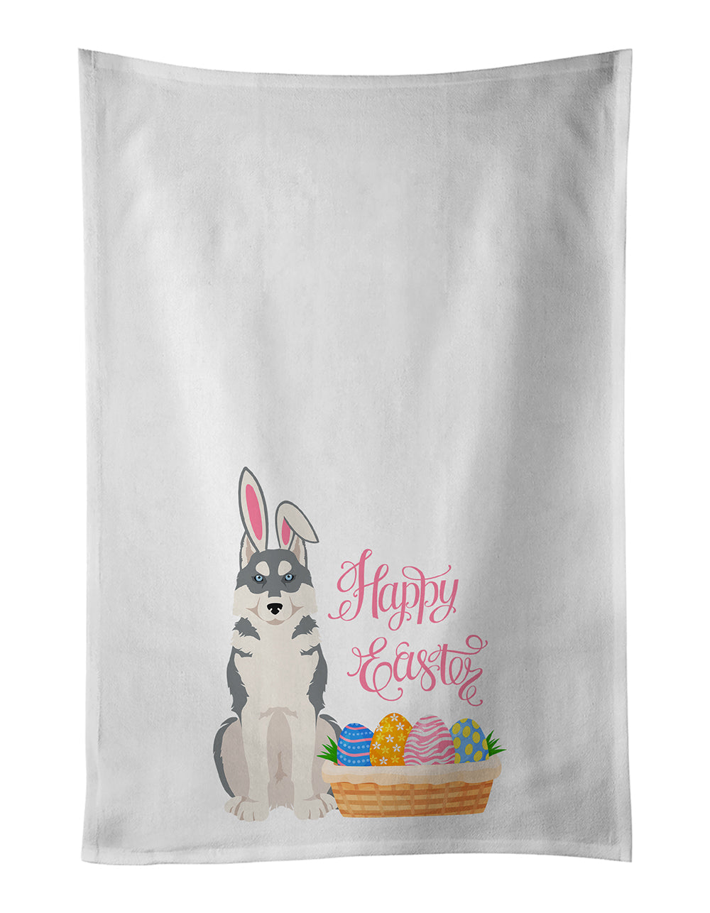 Grey Siberian Husky Easter Kitchen Towel Set of 2 White Dish Towels Decorative Bathroom Hand towel for Hand, Face, Hair, Yoga, Tea, Dishcloth, 19 X 28", White