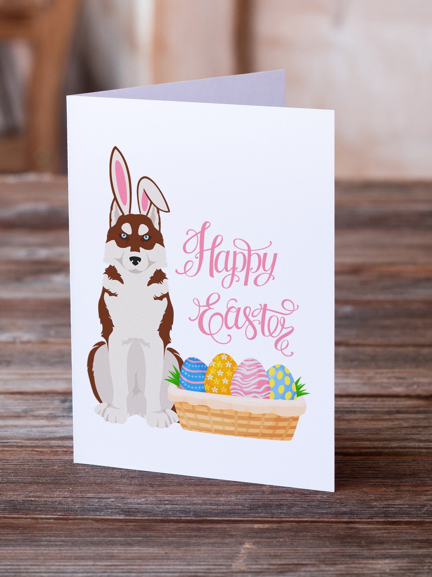 Red Siberian Husky Easter Greeting Cards Pack of 8 Blank Cards with Envelopes Whimsical A7 Size 5x7
