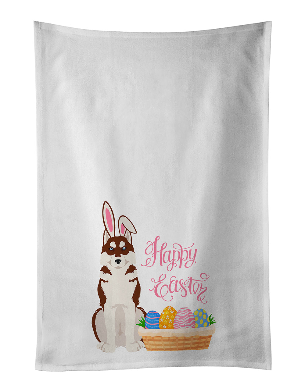 Red Siberian Husky Easter Kitchen Towel Set of 2 White Dish Towels Decorative Bathroom Hand towel for Hand, Face, Hair, Yoga, Tea, Dishcloth, 19 X 28", White