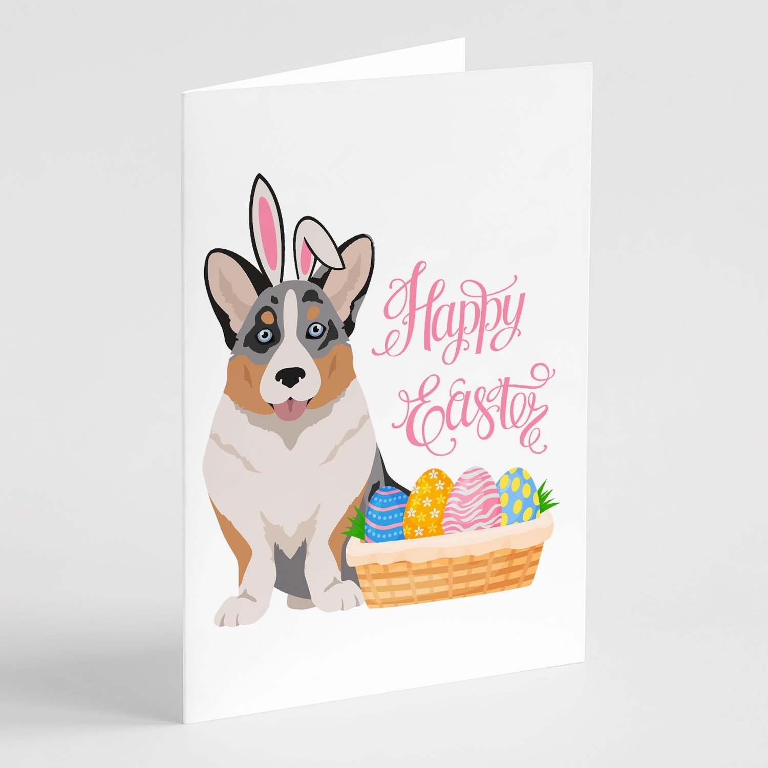 Blue Merle Cardigan Corgi Easter Greeting Cards Pack of 8 Blank Cards with Envelopes Whimsical A7 Size 5x7
