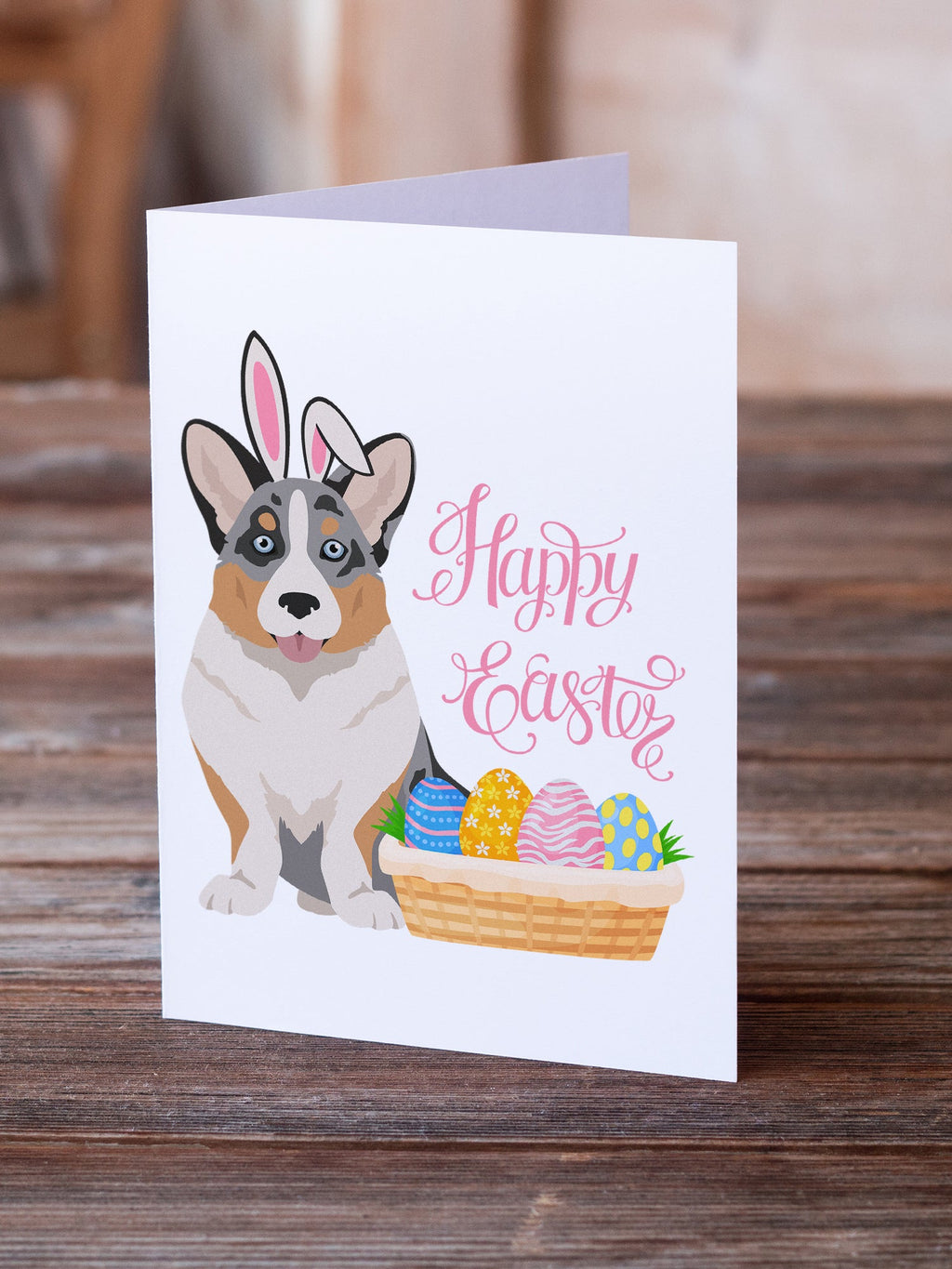 Blue Merle Cardigan Corgi Easter Greeting Cards Pack of 8 Blank Cards with Envelopes Whimsical A7 Size 5x7