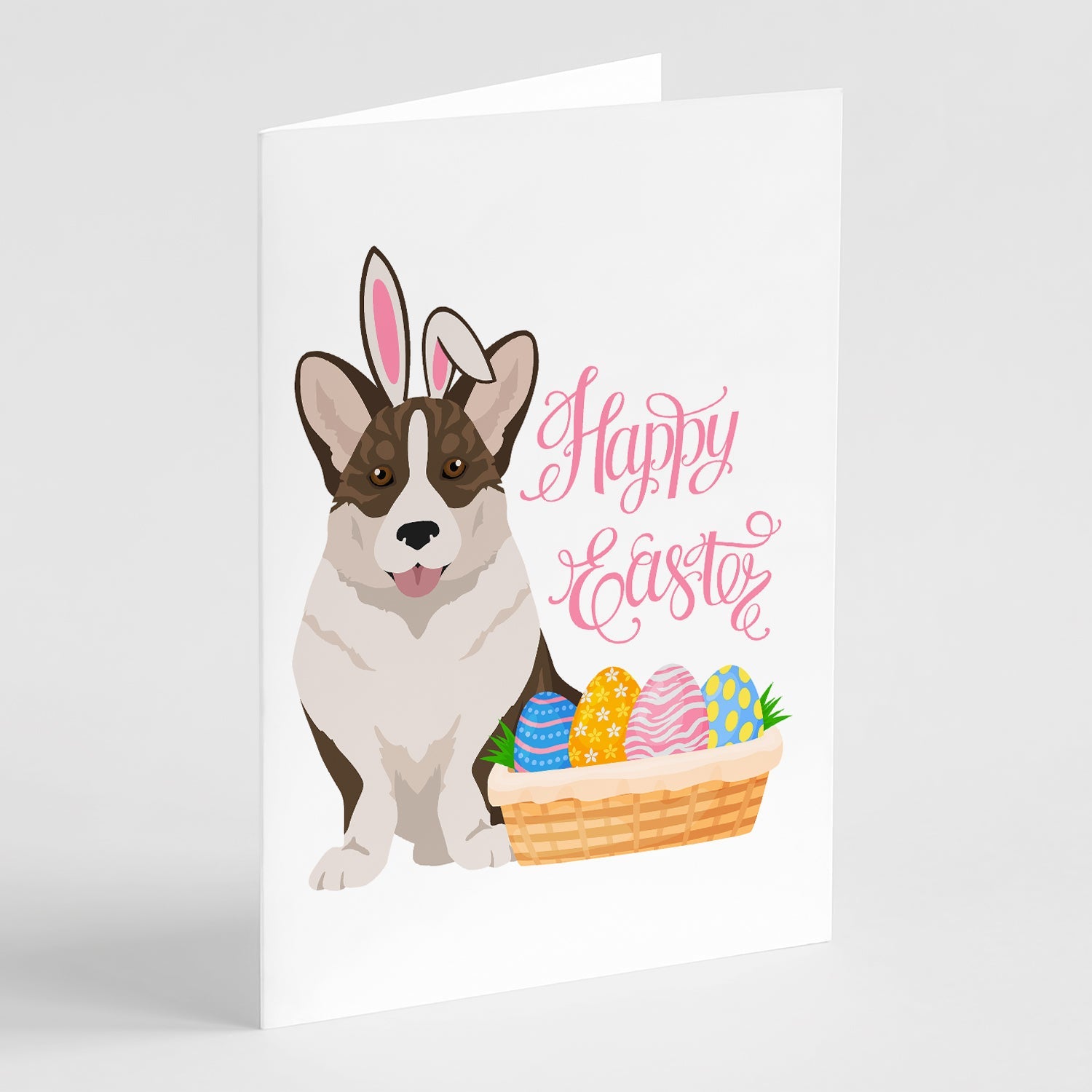 Brindle Cardigan Corgi Easter Greeting Cards Pack of 8 Blank Cards with Envelopes Whimsical A7 Size 5x7