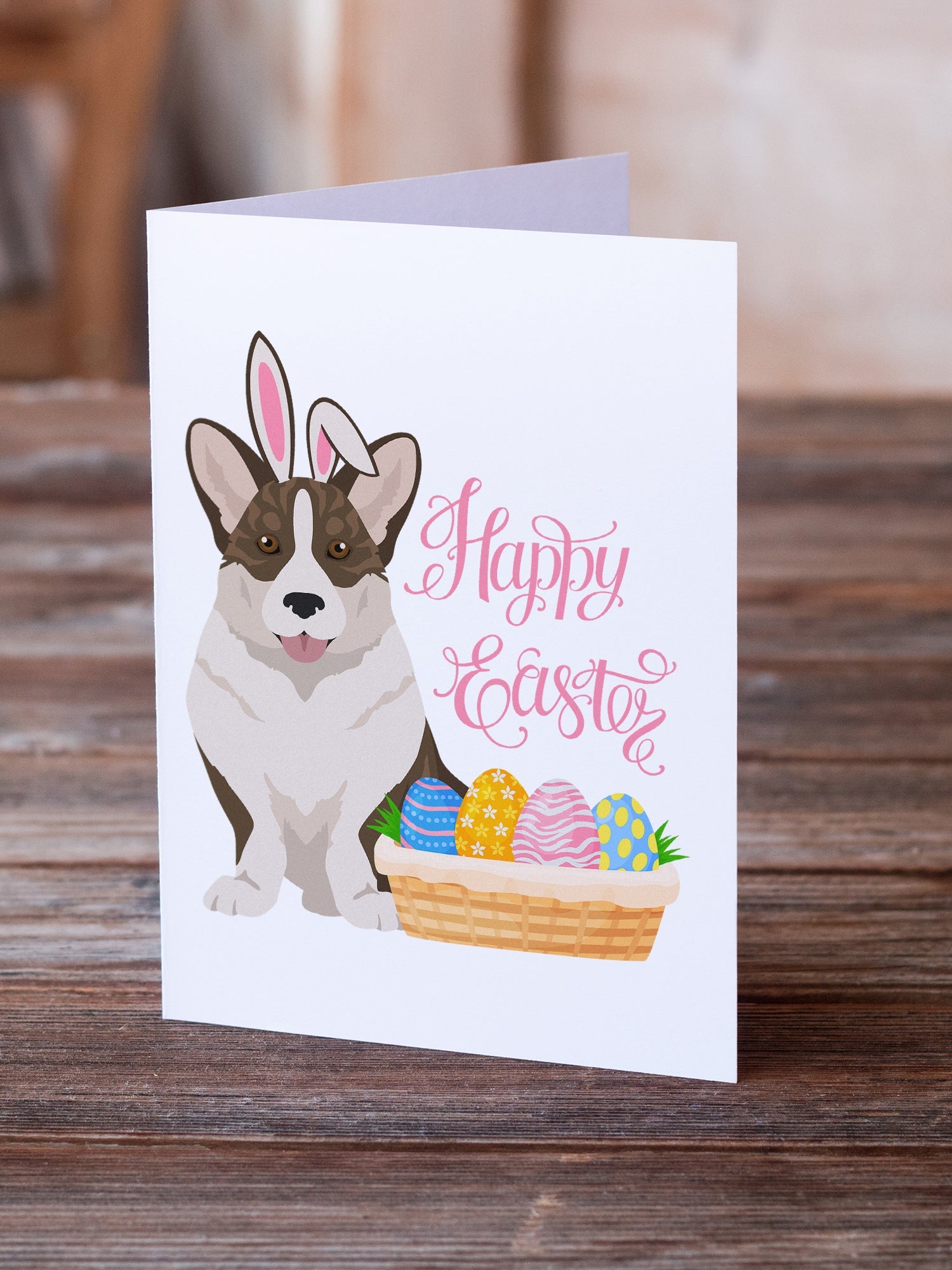 Brindle Cardigan Corgi Easter Greeting Cards Pack of 8 Blank Cards with Envelopes Whimsical A7 Size 5x7