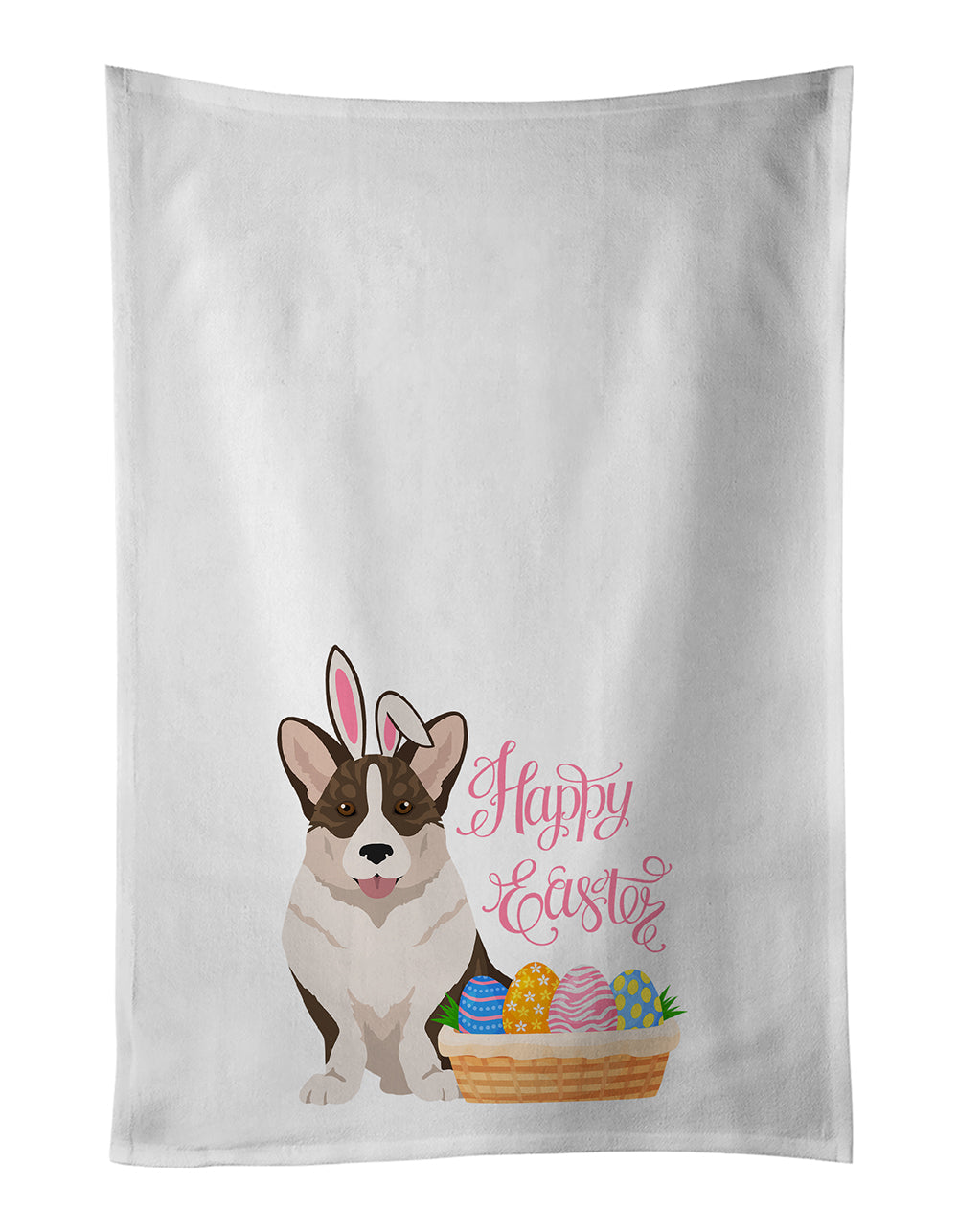 Brindle Cardigan Corgi Easter Kitchen Towel Set of 2 White Dish Towels Decorative Bathroom Hand towel for Hand, Face, Hair, Yoga, Tea, Dishcloth, 19 X 28", White