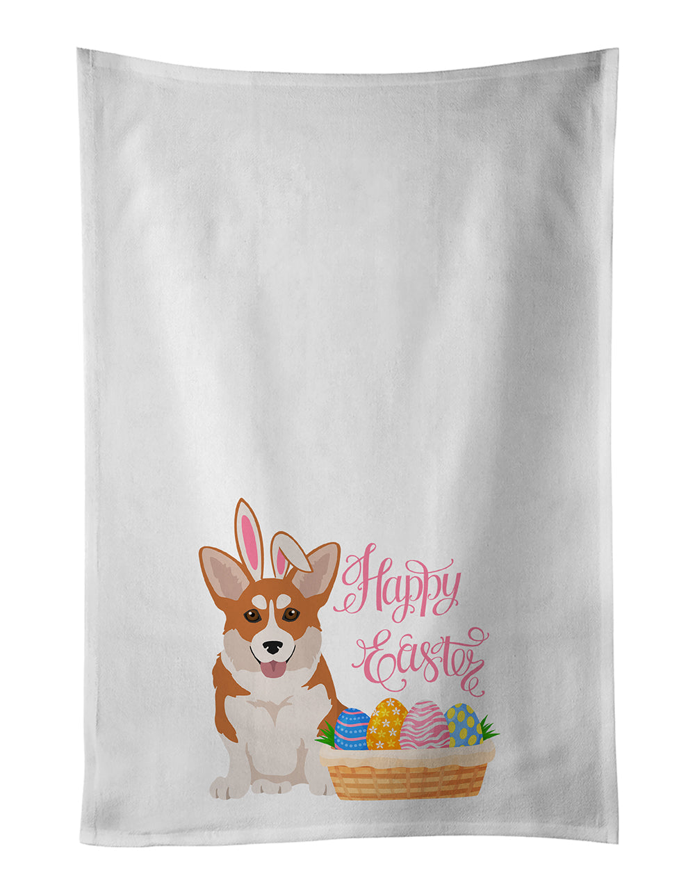 Red Pembroke Corgi Easter Kitchen Towel Set of 2 White Dish Towels Decorative Bathroom Hand towel for Hand, Face, Hair, Yoga, Tea, Dishcloth, 19 X 28", White