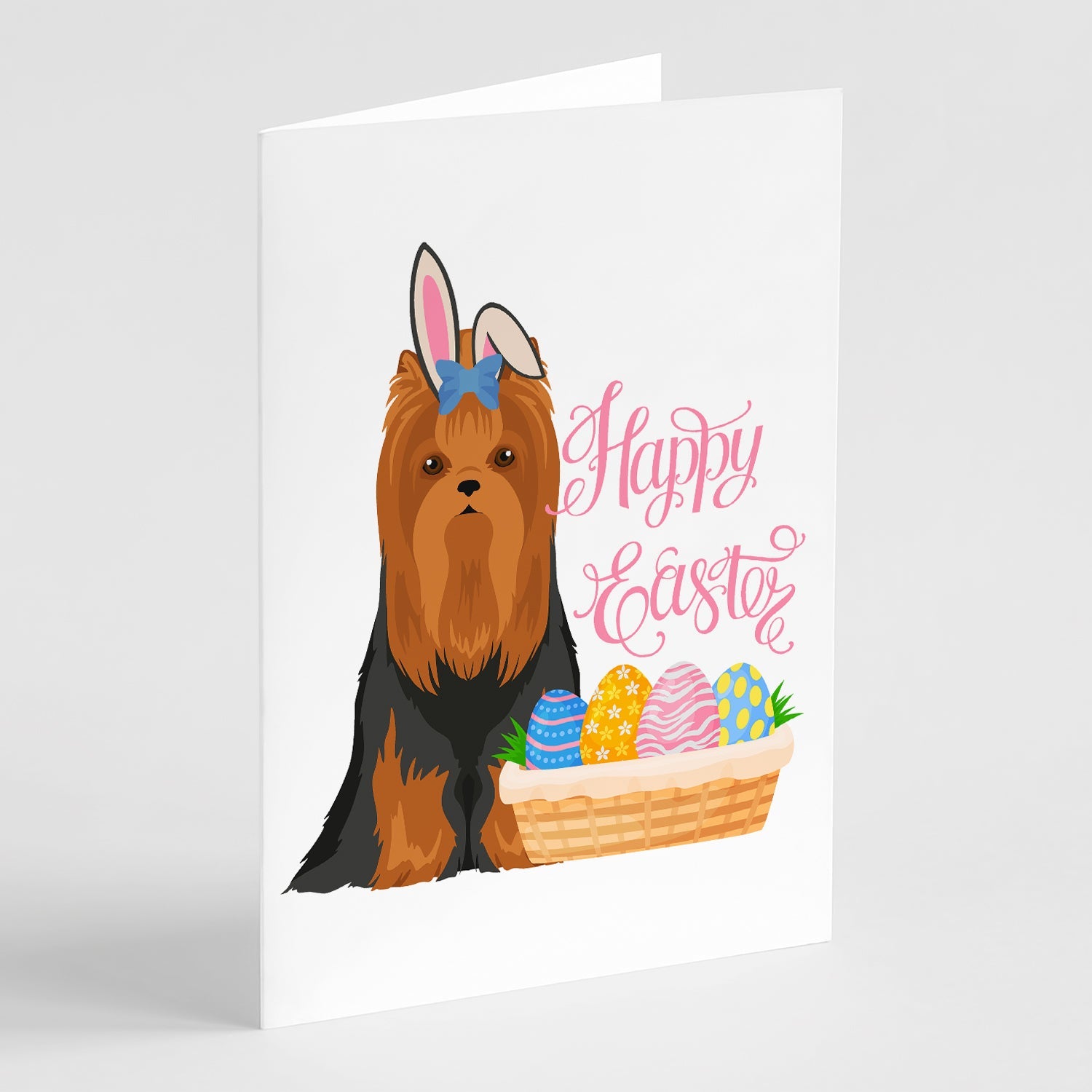 Black and Tan Full Coat Yorkshire Terrier Easter Greeting Cards Pack of 8 Blank Cards with Envelopes Whimsical A7 Size 5x7