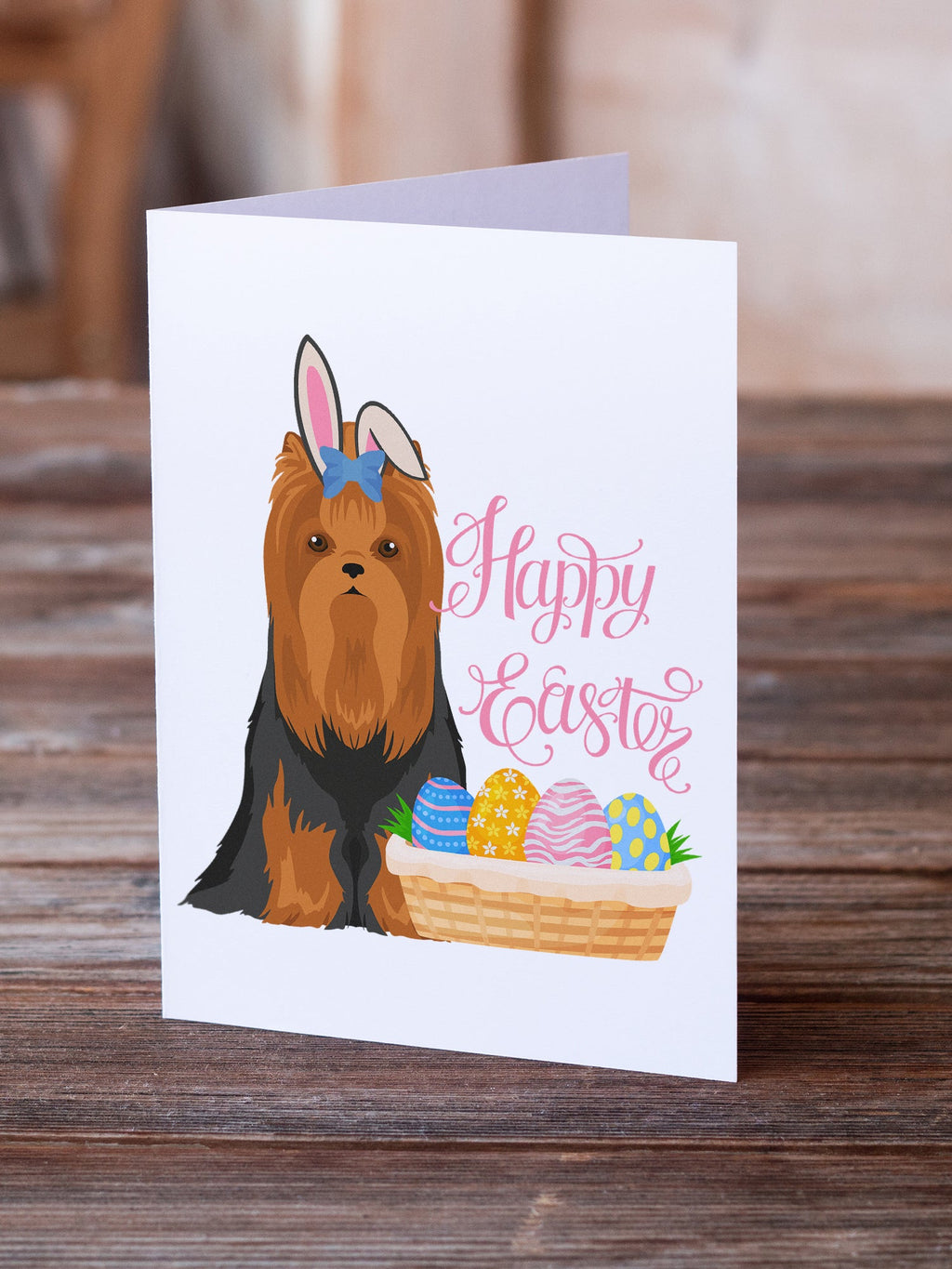 Black and Tan Full Coat Yorkshire Terrier Easter Greeting Cards Pack of 8 Blank Cards with Envelopes Whimsical A7 Size 5x7