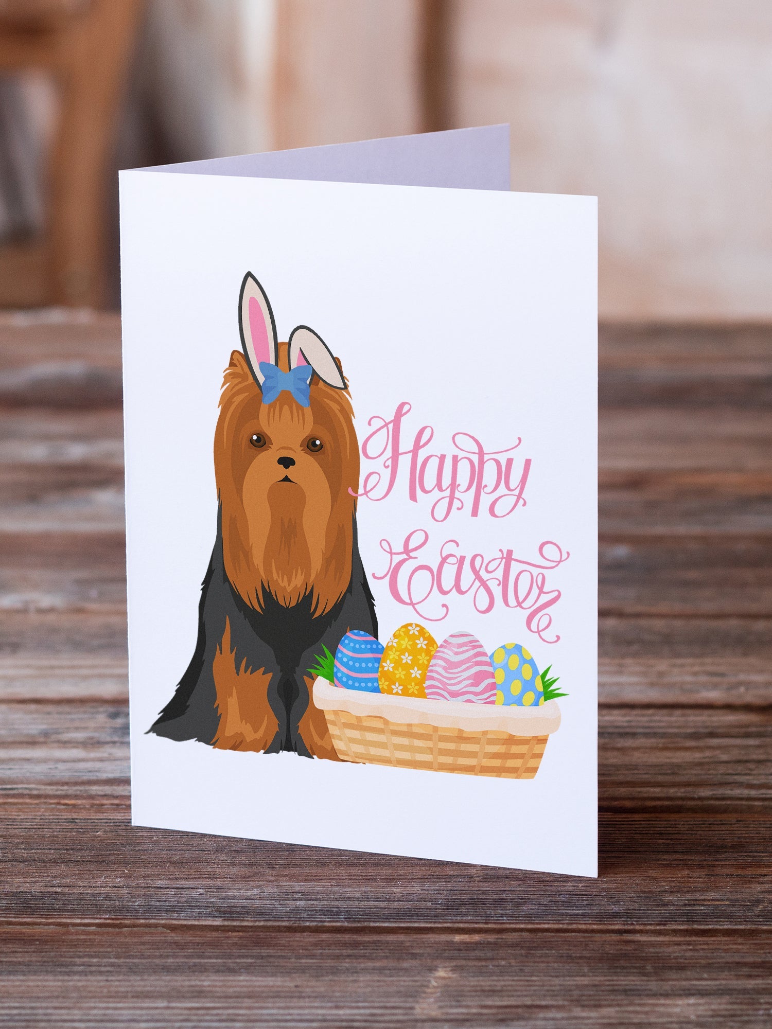 Black and Tan Full Coat Yorkshire Terrier Easter Greeting Cards Pack of 8 Blank Cards with Envelopes Whimsical A7 Size 5x7