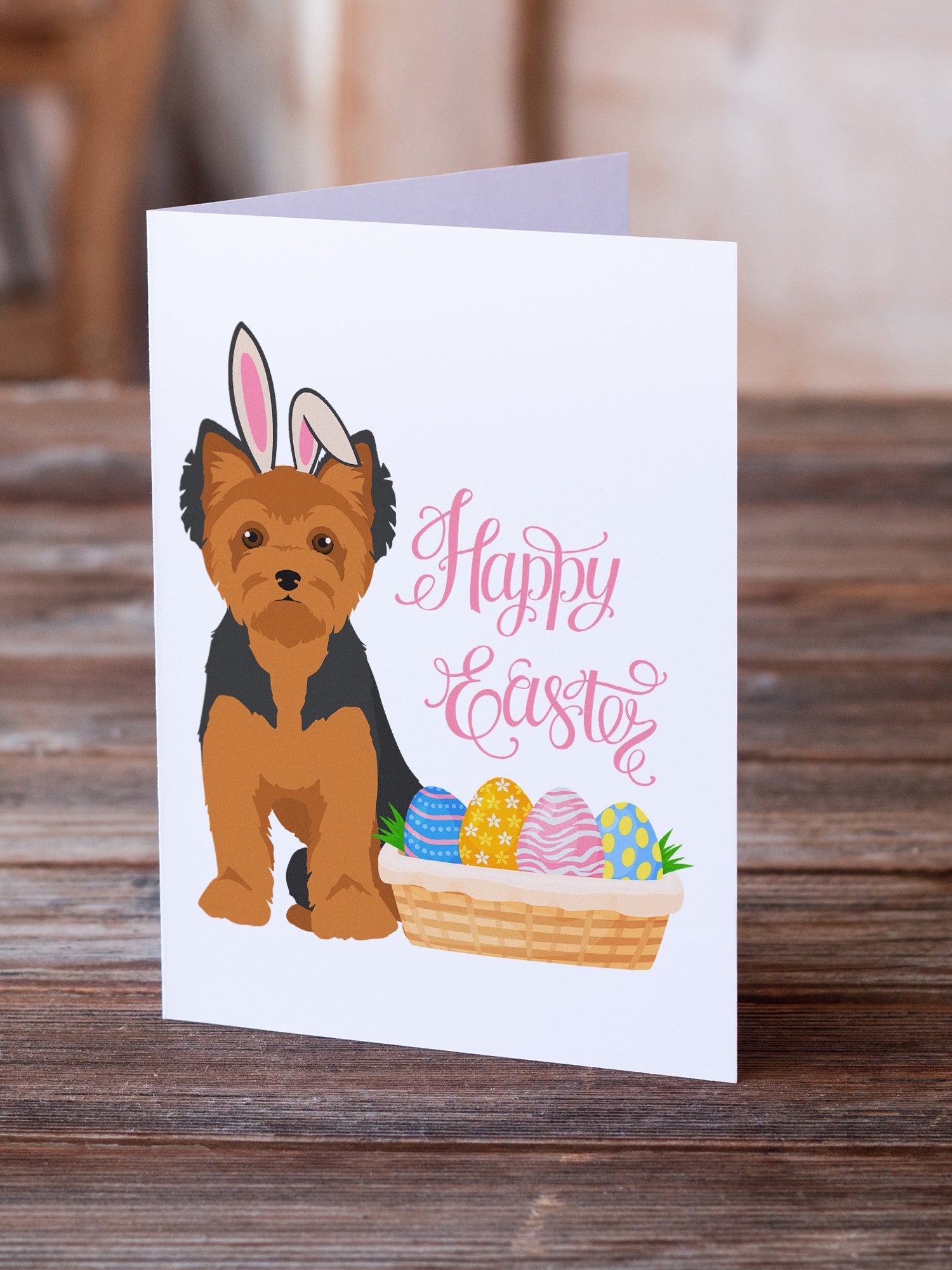 Black and Tan Puppy Cut Yorkshire Terrier Easter Greeting Cards Pack of 8 Blank Cards with Envelopes Whimsical A7 Size 5x7