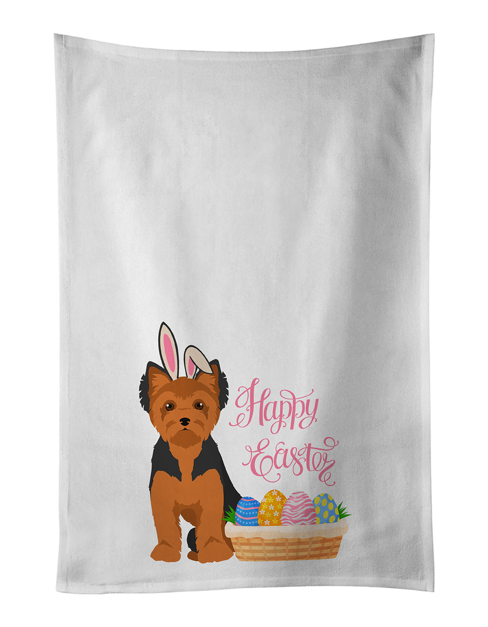 Black and Tan Puppy Cut Yorkshire Terrier Easter Kitchen Towel Set of 2 White Dish Towels Decorative Bathroom Hand towel for Hand, Face, Hair, Yoga, Tea, Dishcloth, 19 X 28", White