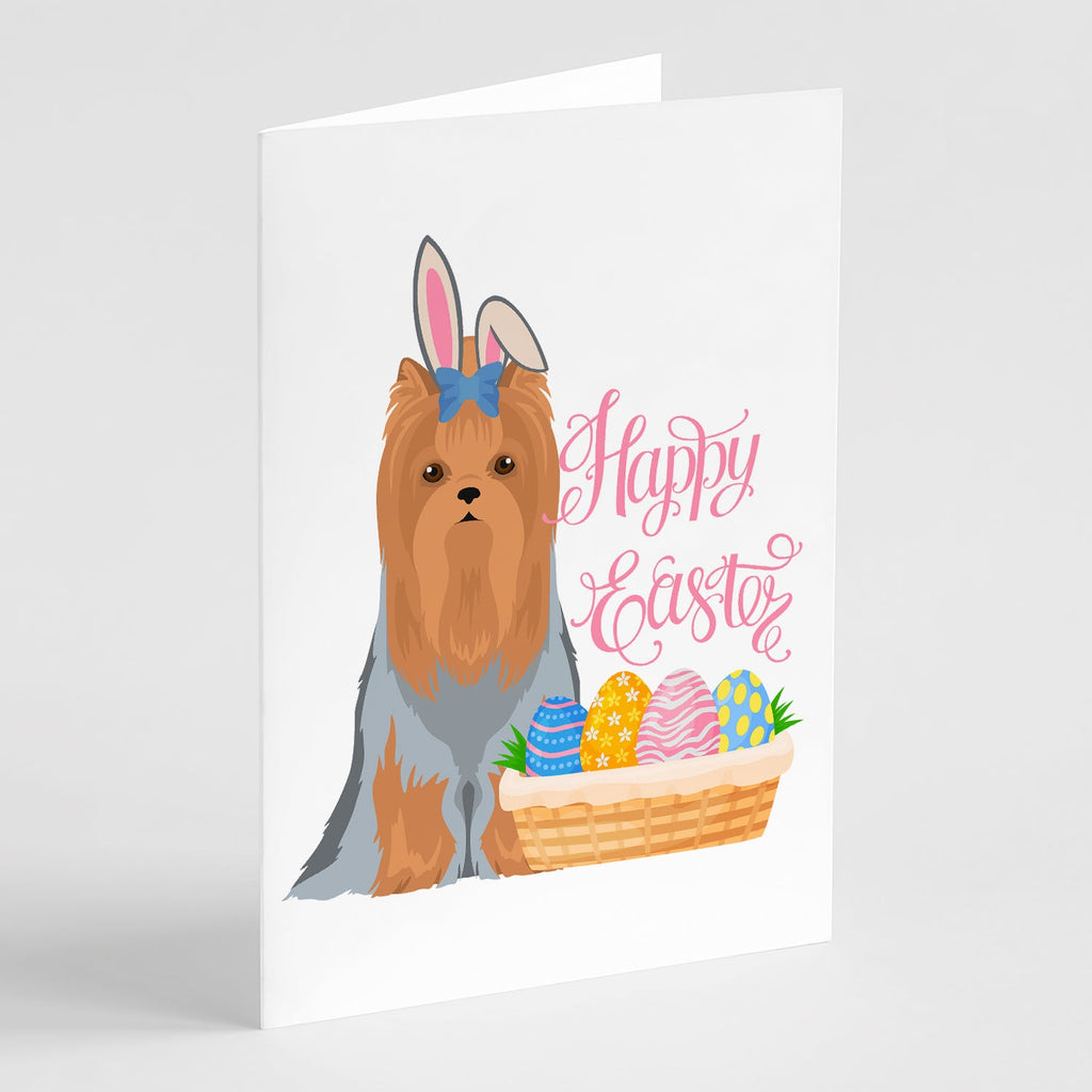 Blue and Tan Full Coat Yorkshire Terrier Easter Greeting Cards Pack of 8 Blank Cards with Envelopes Whimsical A7 Size 5x7