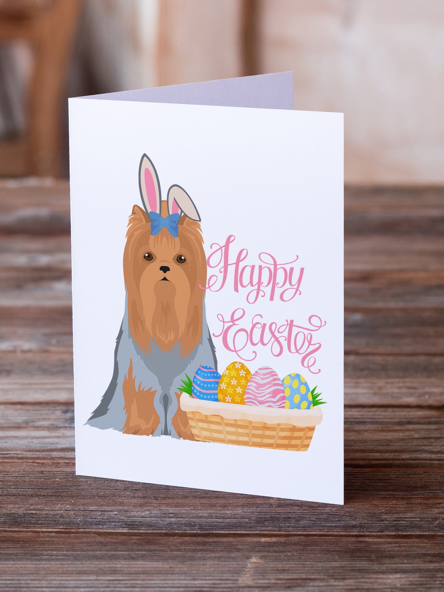 Blue and Tan Full Coat Yorkshire Terrier Easter Greeting Cards Pack of 8 Blank Cards with Envelopes Whimsical A7 Size 5x7