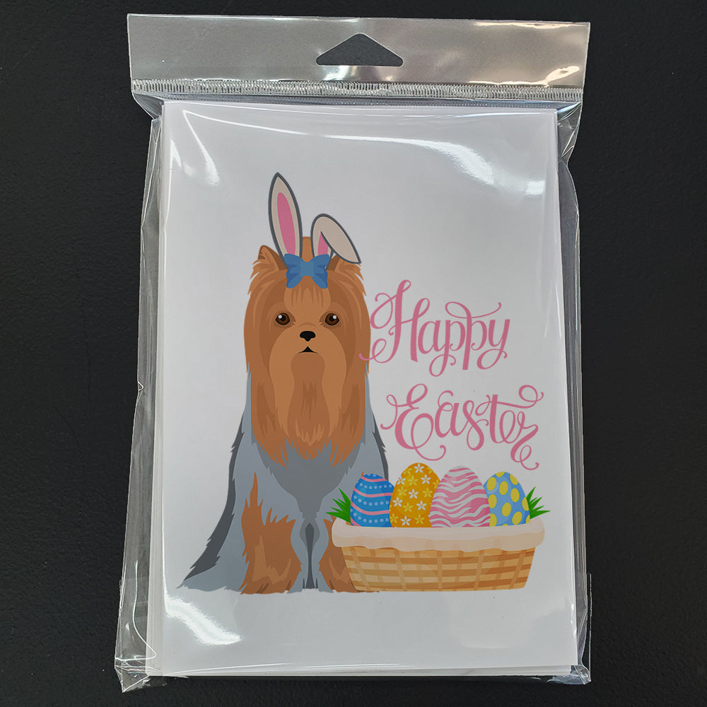 Blue and Tan Full Coat Yorkshire Terrier Easter Greeting Cards Pack of 8 Blank Cards with Envelopes Whimsical A7 Size 5x7