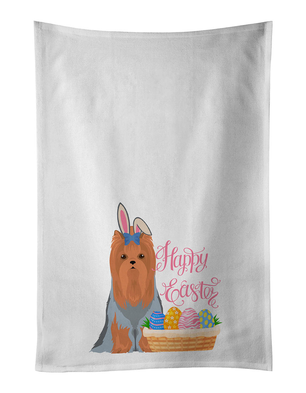 Blue and Tan Full Coat Yorkshire Terrier Easter Kitchen Towel Set of 2 White Dish Towels Decorative Bathroom Hand towel for Hand, Face, Hair, Yoga, Tea, Dishcloth, 19 X 28", White