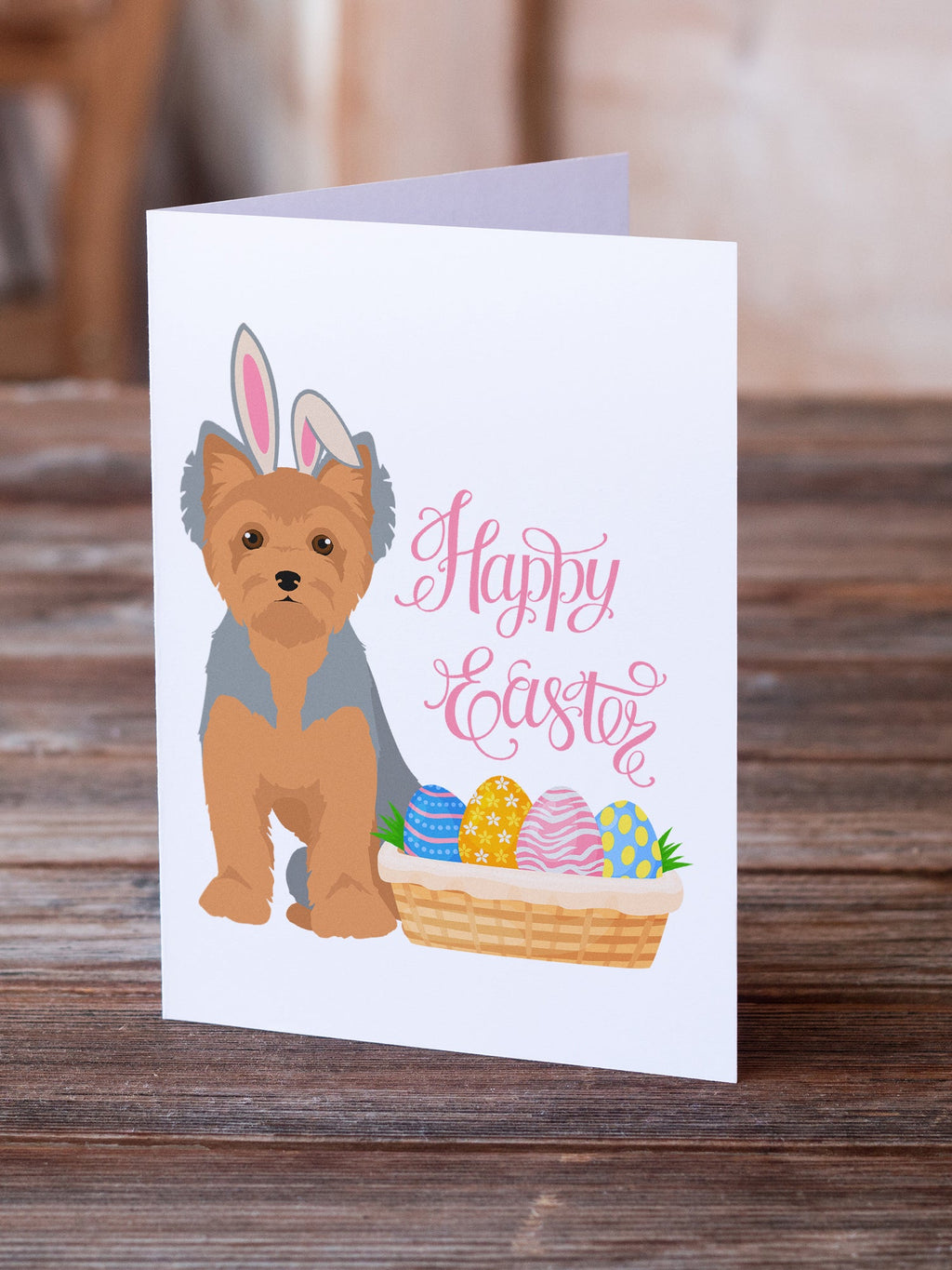 Blue and Tan Puppy Cut Yorkshire Terrier Easter Greeting Cards Pack of 8 Blank Cards with Envelopes Whimsical A7 Size 5x7
