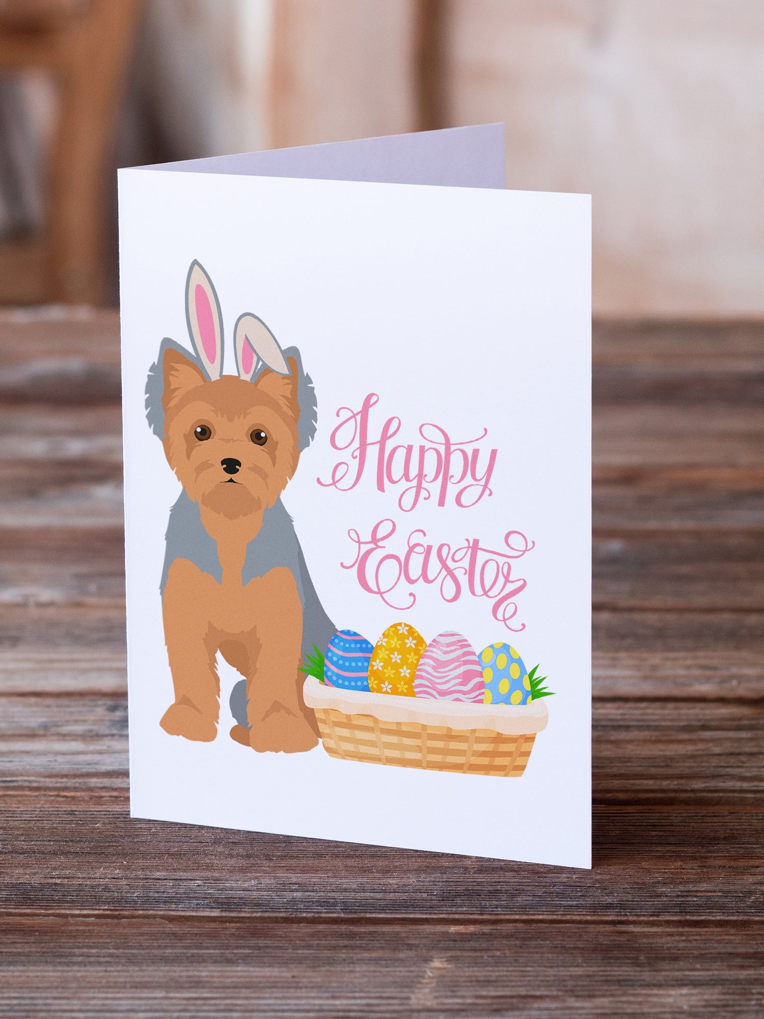 Blue and Tan Puppy Cut Yorkshire Terrier Easter Greeting Cards Pack of 8 Blank Cards with Envelopes Whimsical A7 Size 5x7