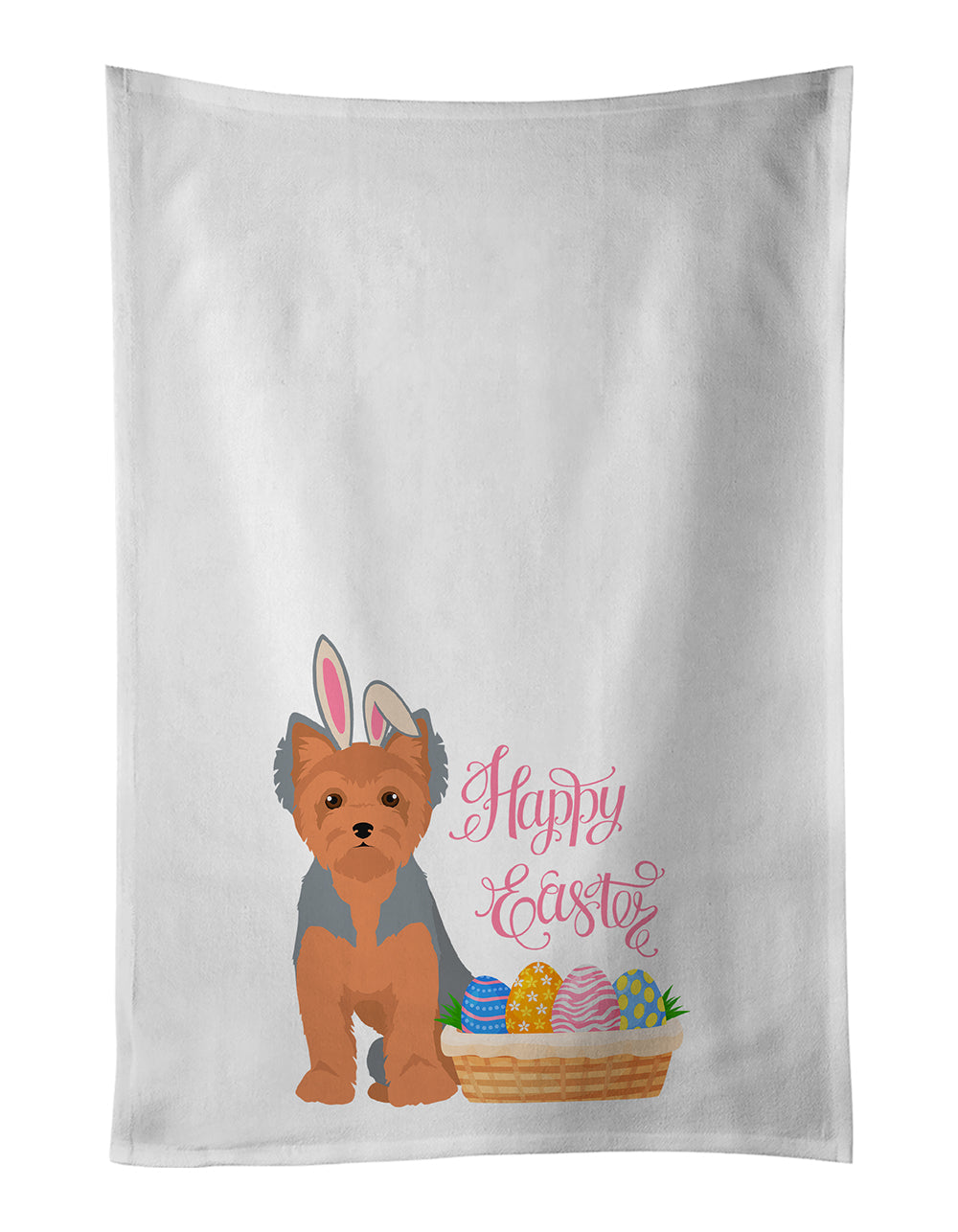Blue and Tan Puppy Cut Yorkshire Terrier Easter Kitchen Towel Set of 2 White Dish Towels Decorative Bathroom Hand towel for Hand, Face, Hair, Yoga, Tea, Dishcloth, 19 X 28", White