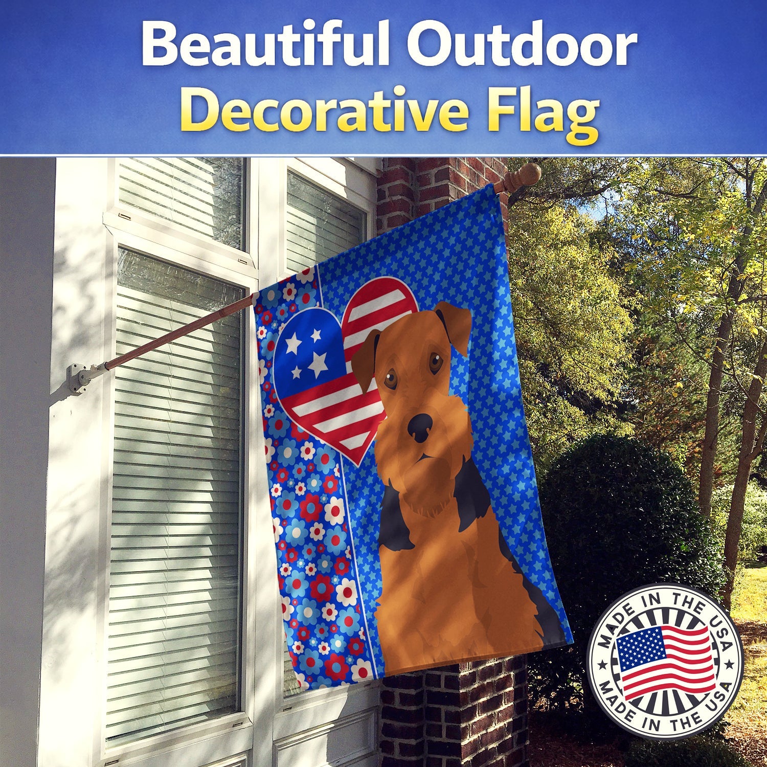 Black and Tan Airedale Terrier USA American House Flag 28x40 Porch Sleeve Pole Decorative Outside Yard Banner Artwork Wall Hanging, Polyester