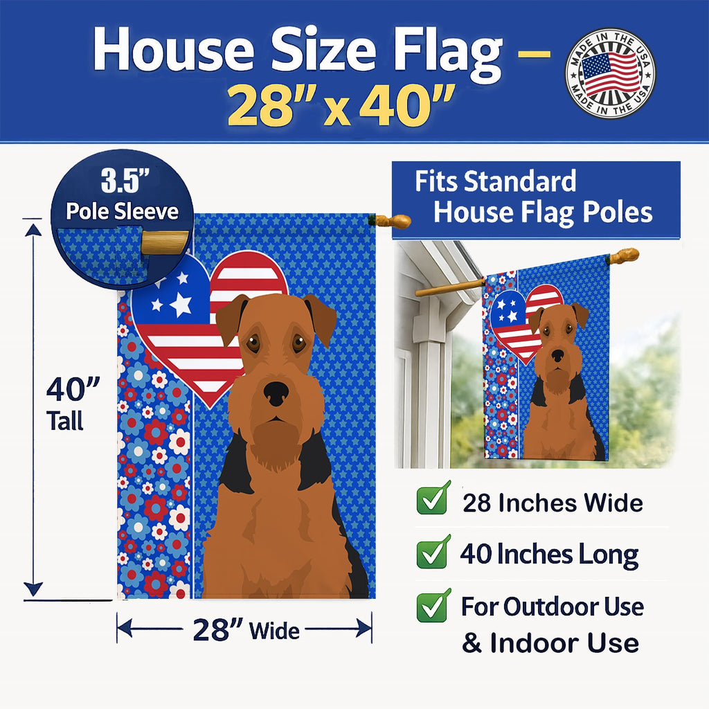 Black and Tan Airedale Terrier USA American House Flag 28x40 Porch Sleeve Pole Decorative Outside Yard Banner Artwork Wall Hanging, Polyester