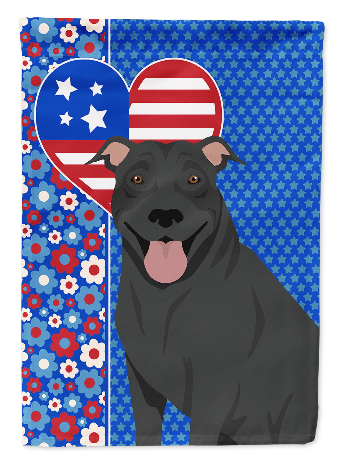 Black Pit Bull Terrier USA American House Flag 28x40 Porch Sleeve Pole Decorative Outside Yard Banner Artwork Wall Hanging, Polyester