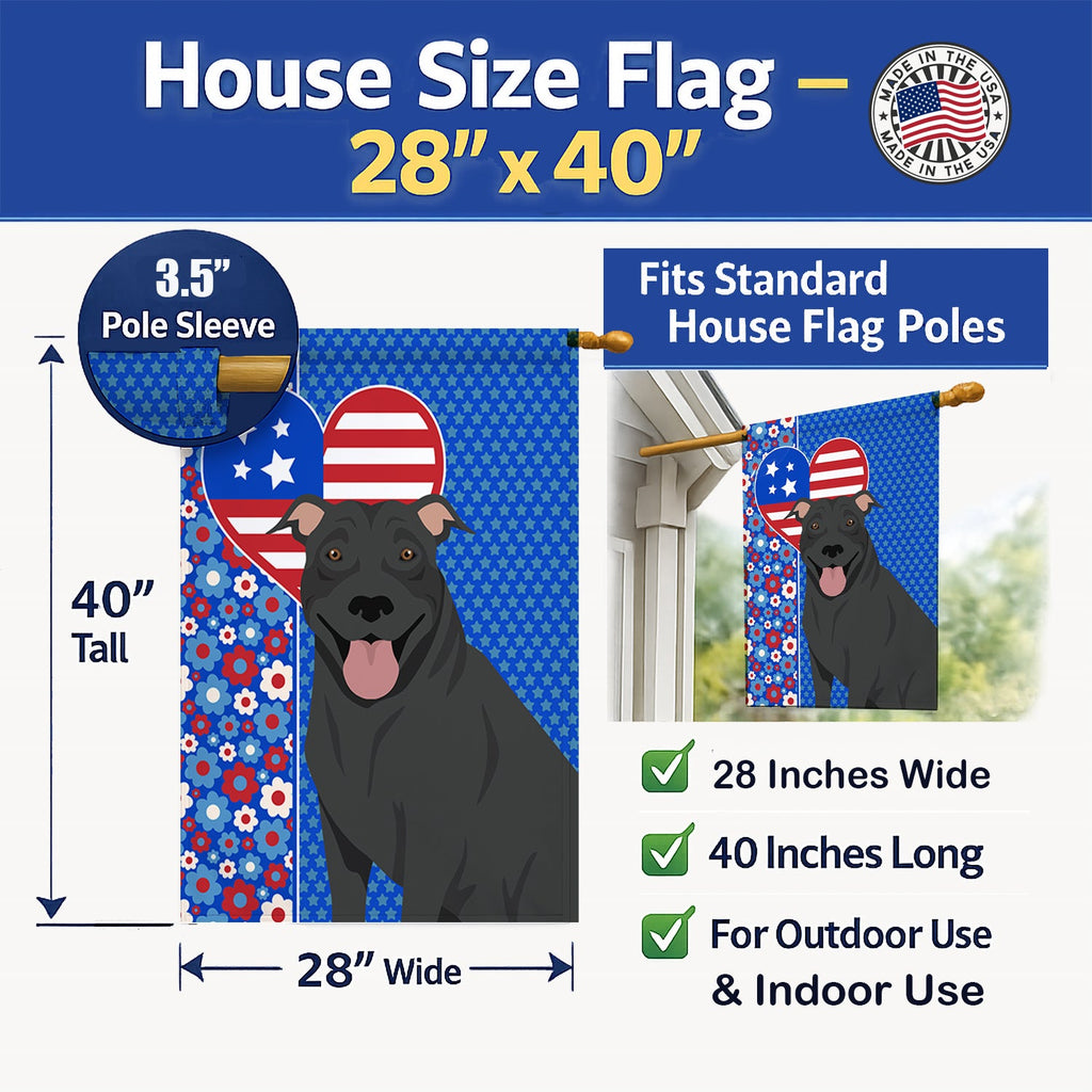Black Pit Bull Terrier USA American House Flag 28x40 Porch Sleeve Pole Decorative Outside Yard Banner Artwork Wall Hanging, Polyester