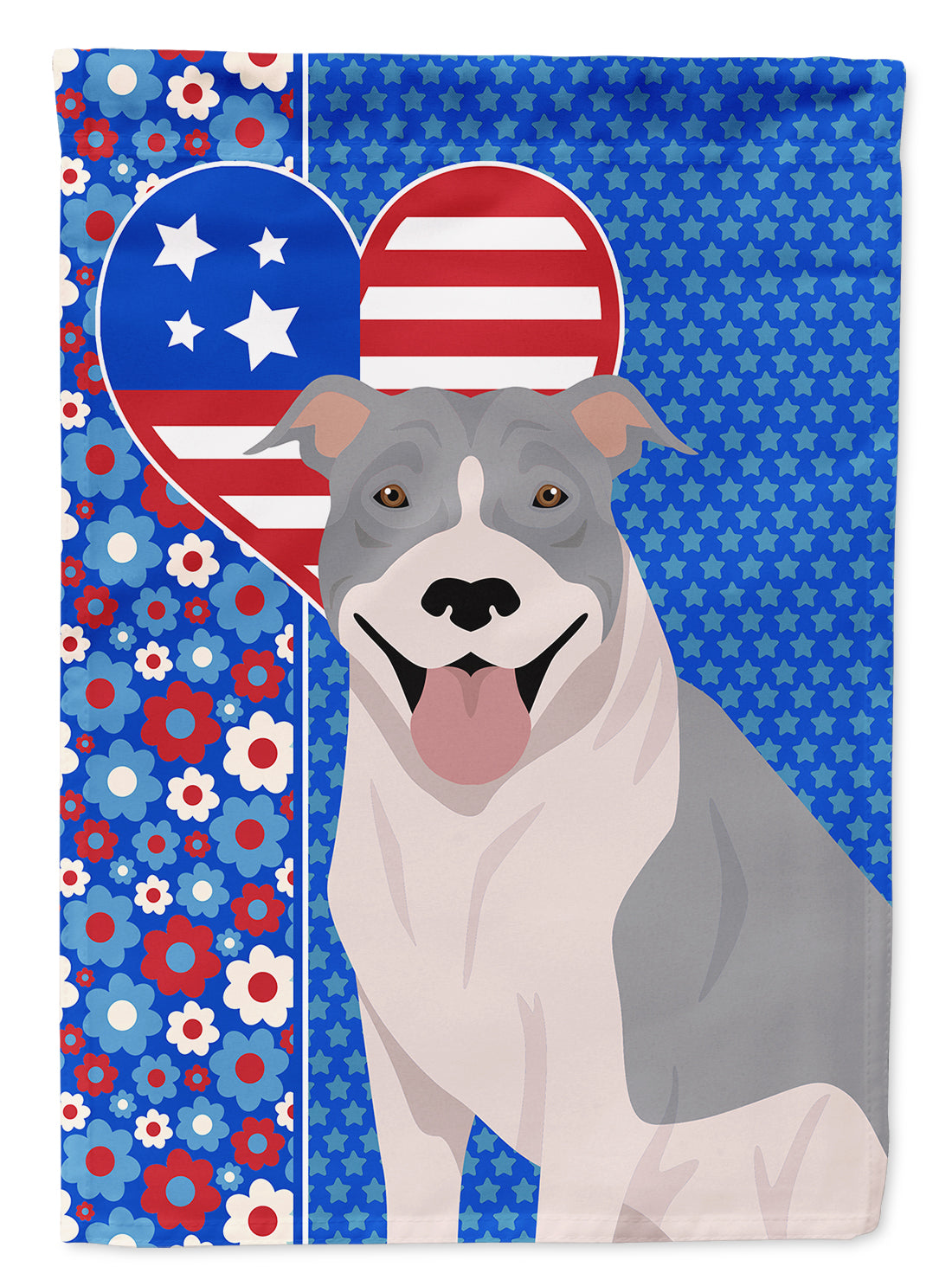 Blue and White Pit Bull Terrier USA American House Flag 28x40 Porch Sleeve Pole Decorative Outside Yard Banner Artwork Wall Hanging, Polyester