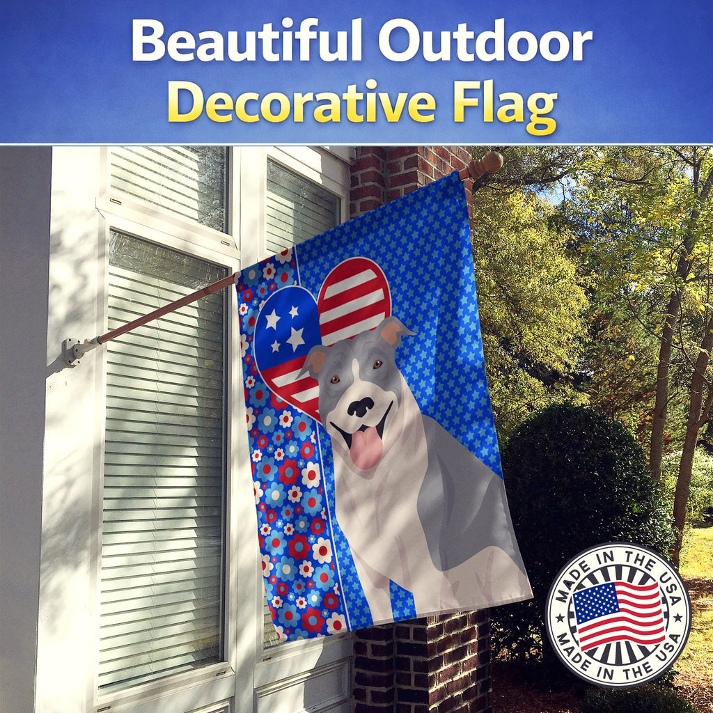 Blue and White Pit Bull Terrier USA American House Flag 28x40 Porch Sleeve Pole Decorative Outside Yard Banner Artwork Wall Hanging, Polyester