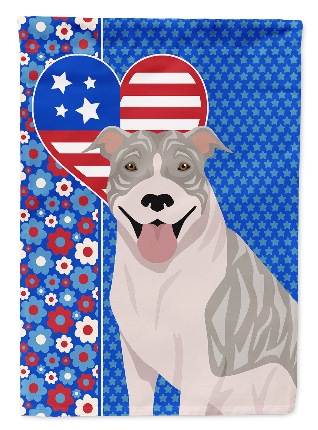 Blue Brindle Pit Bull Terrier USA American House Flag 28x40 Porch Sleeve Pole Decorative Outside Yard Banner Artwork Wall Hanging, Polyester