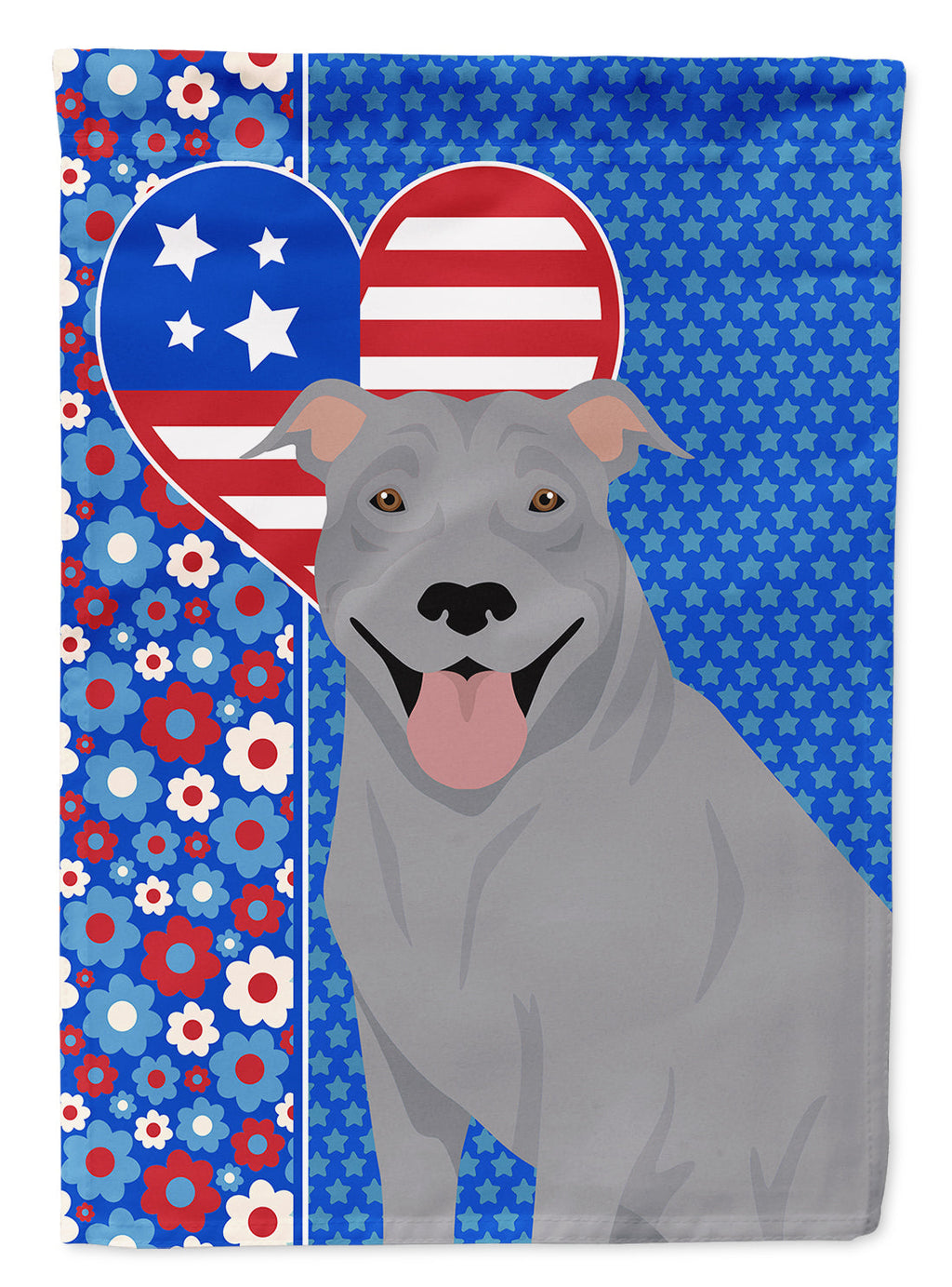 Blue Pit Bull Terrier USA American House Flag 28x40 Porch Sleeve Pole Decorative Outside Yard Banner Artwork Wall Hanging, Polyester