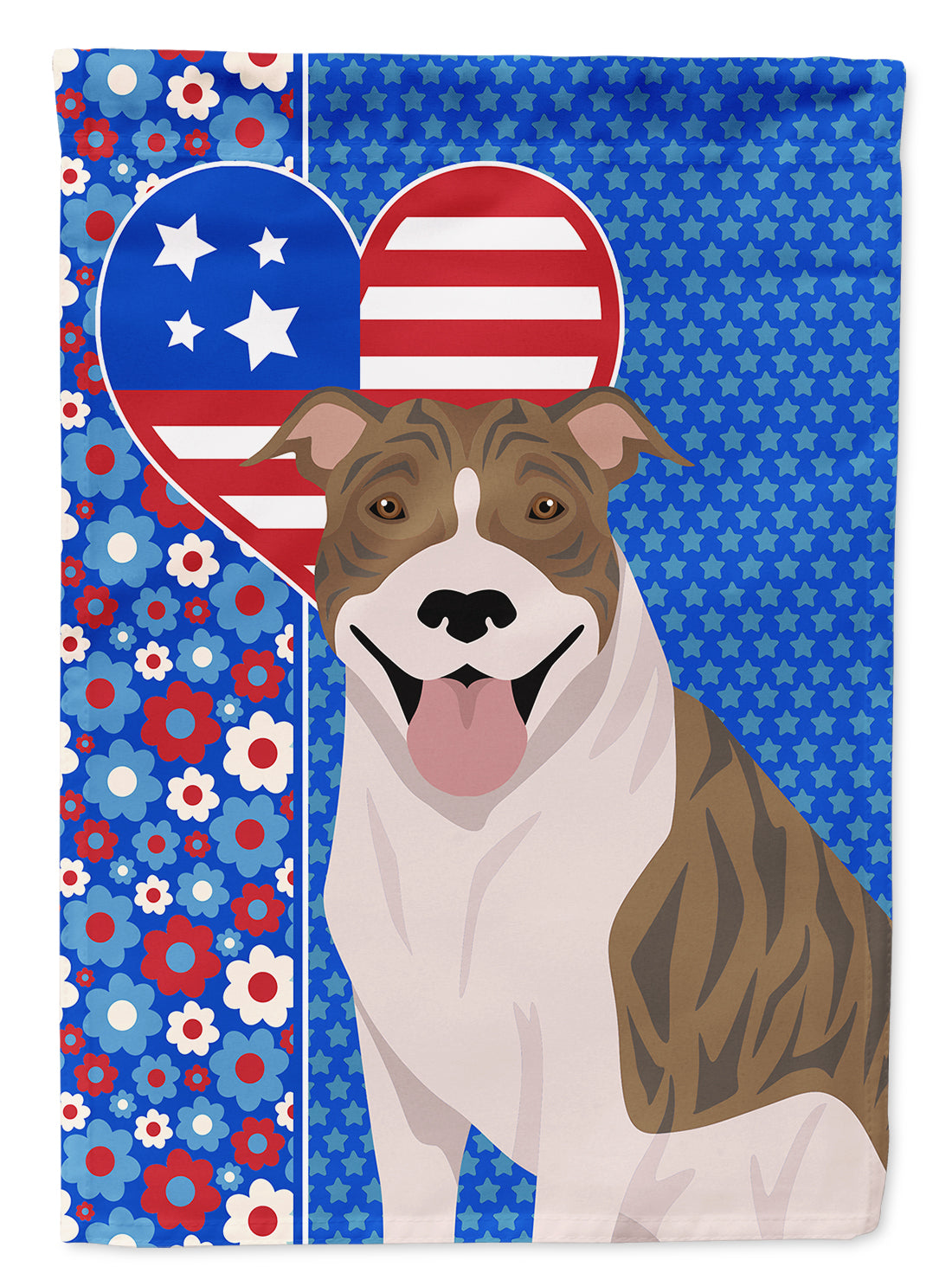 Fawn Brindle Pit Bull Terrier USA American House Flag 28x40 Porch Sleeve Pole Decorative Outside Yard Banner Artwork Wall Hanging, Polyester