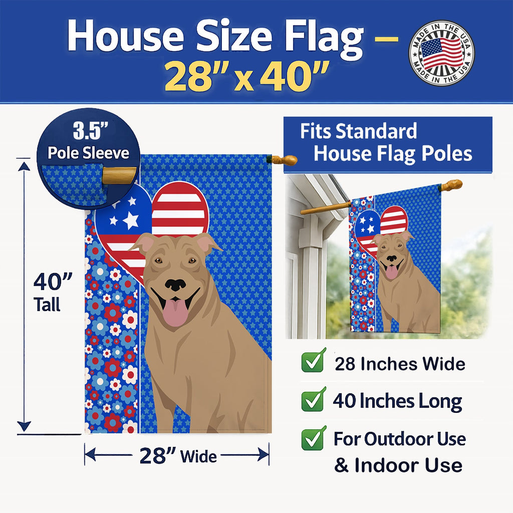 Fawn Pit Bull Terrier USA American House Flag 28x40 Porch Sleeve Pole Decorative Outside Yard Banner Artwork Wall Hanging, Polyester
