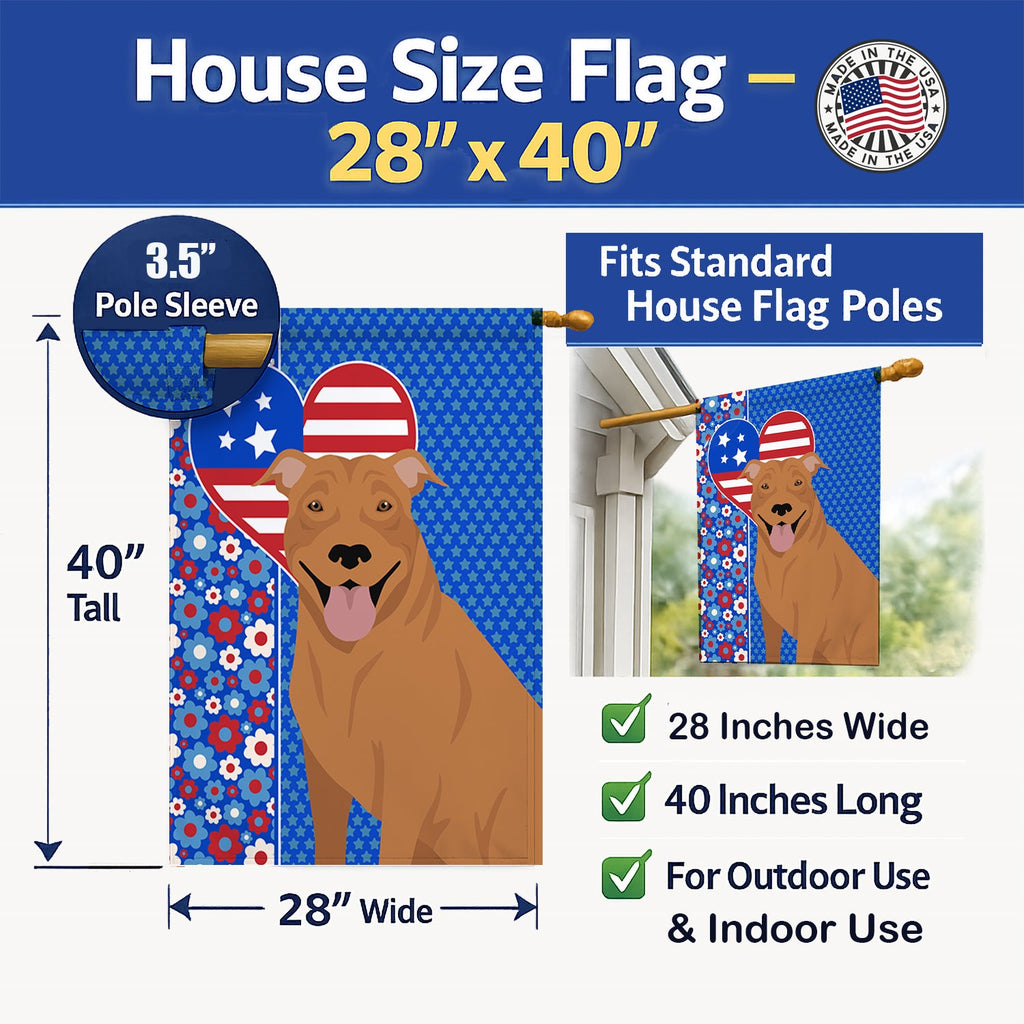 Red Pit Bull Terrier USA American House Flag 28x40 Porch Sleeve Pole Decorative Outside Yard Banner Artwork Wall Hanging, Polyester