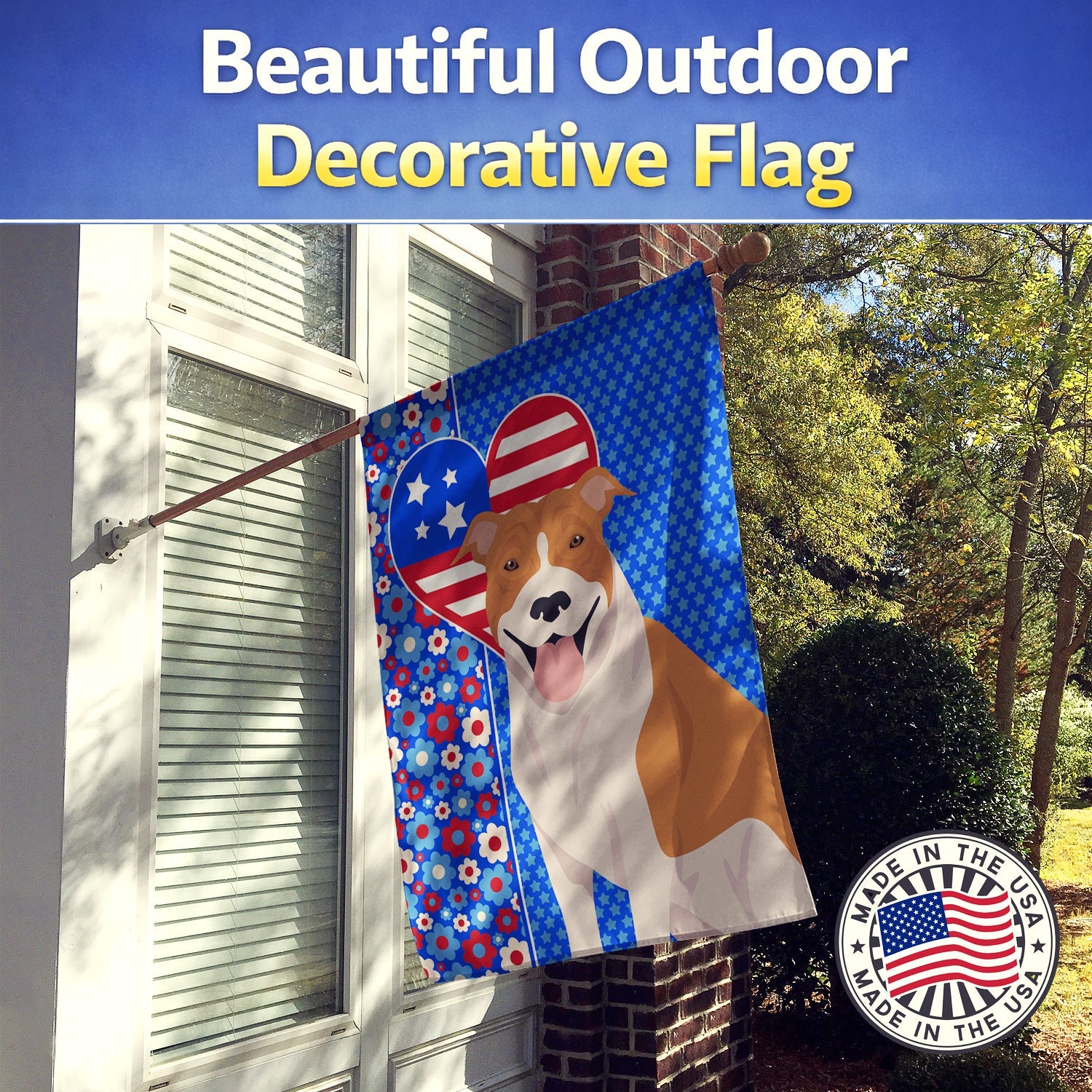 Red and White Pit Bull Terrier USA American House Flag 28x40 Porch Sleeve Pole Decorative Outside Yard Banner Artwork Wall Hanging, Polyester