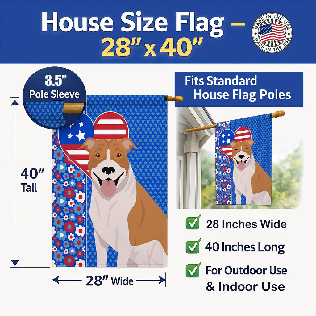 Red and White Pit Bull Terrier USA American House Flag 28x40 Porch Sleeve Pole Decorative Outside Yard Banner Artwork Wall Hanging, Polyester